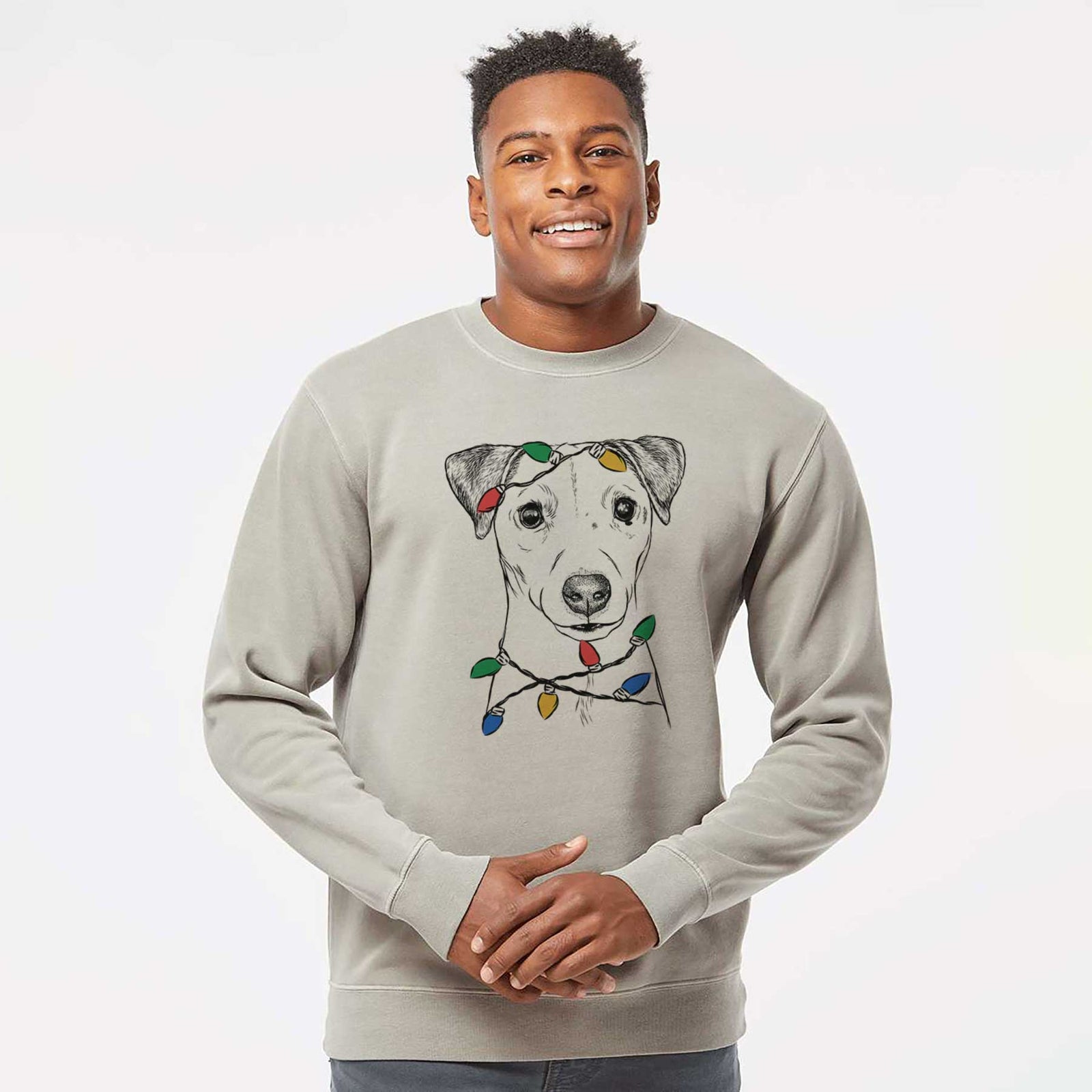 Christmas Lights Ally the Jack Russell Terrier - Unisex Pigment Dyed Crew Sweatshirt
