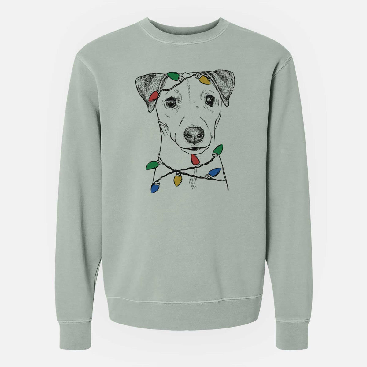 Christmas Lights Ally the Jack Russell Terrier - Unisex Pigment Dyed Crew Sweatshirt