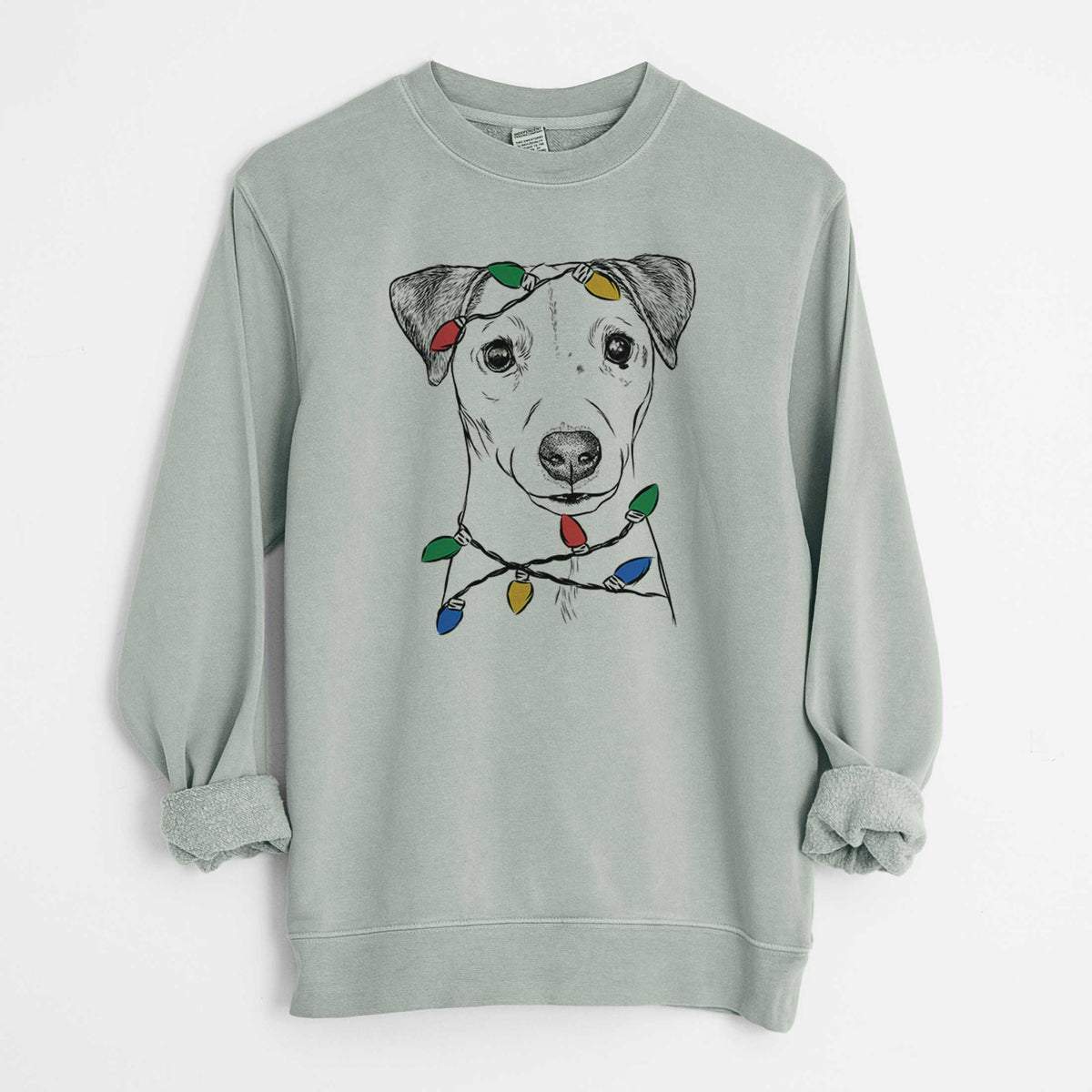 Christmas Lights Ally the Jack Russell Terrier - Unisex Pigment Dyed Crew Sweatshirt