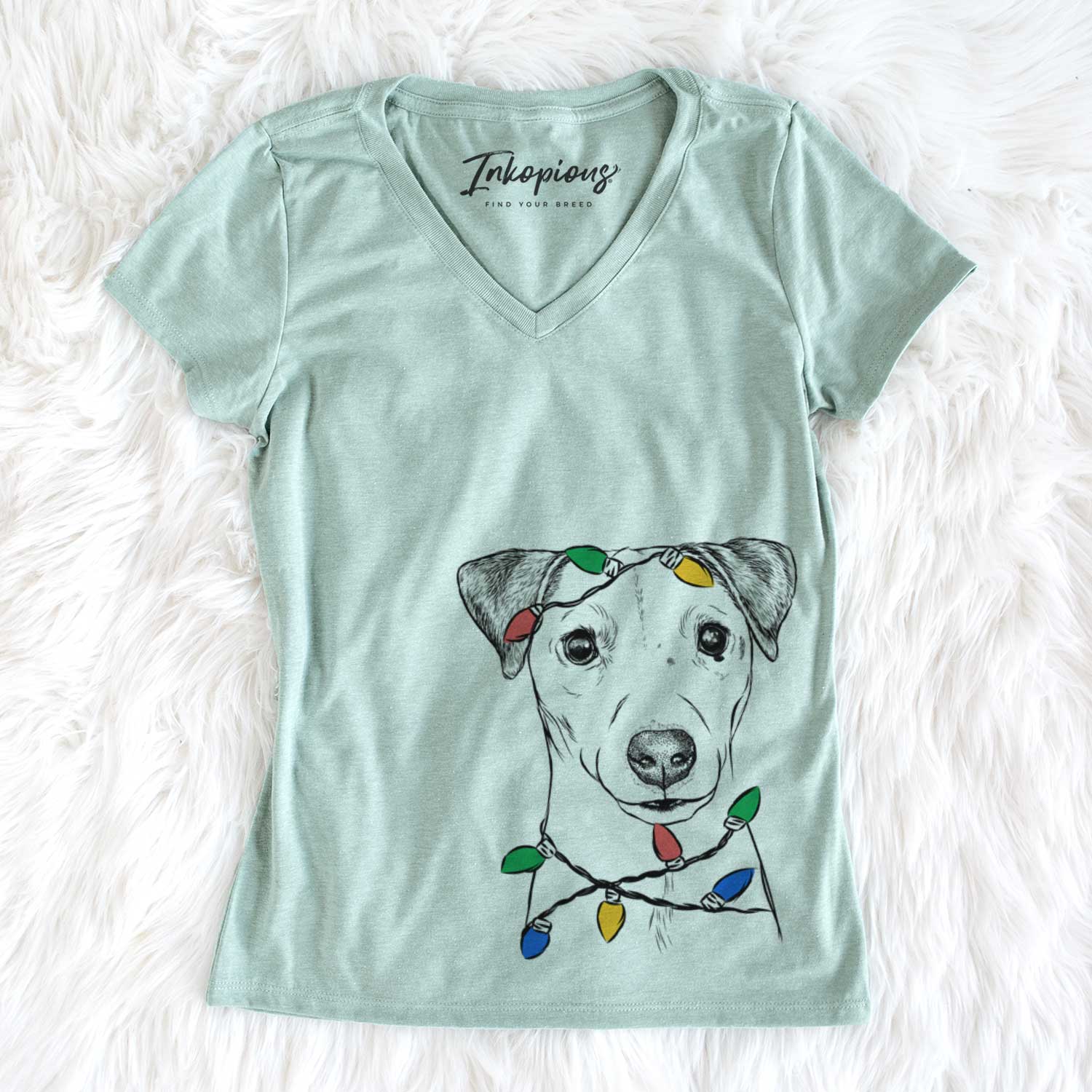 Christmas Lights Ally the Jack Russell Terrier - Women's V-neck Shirt