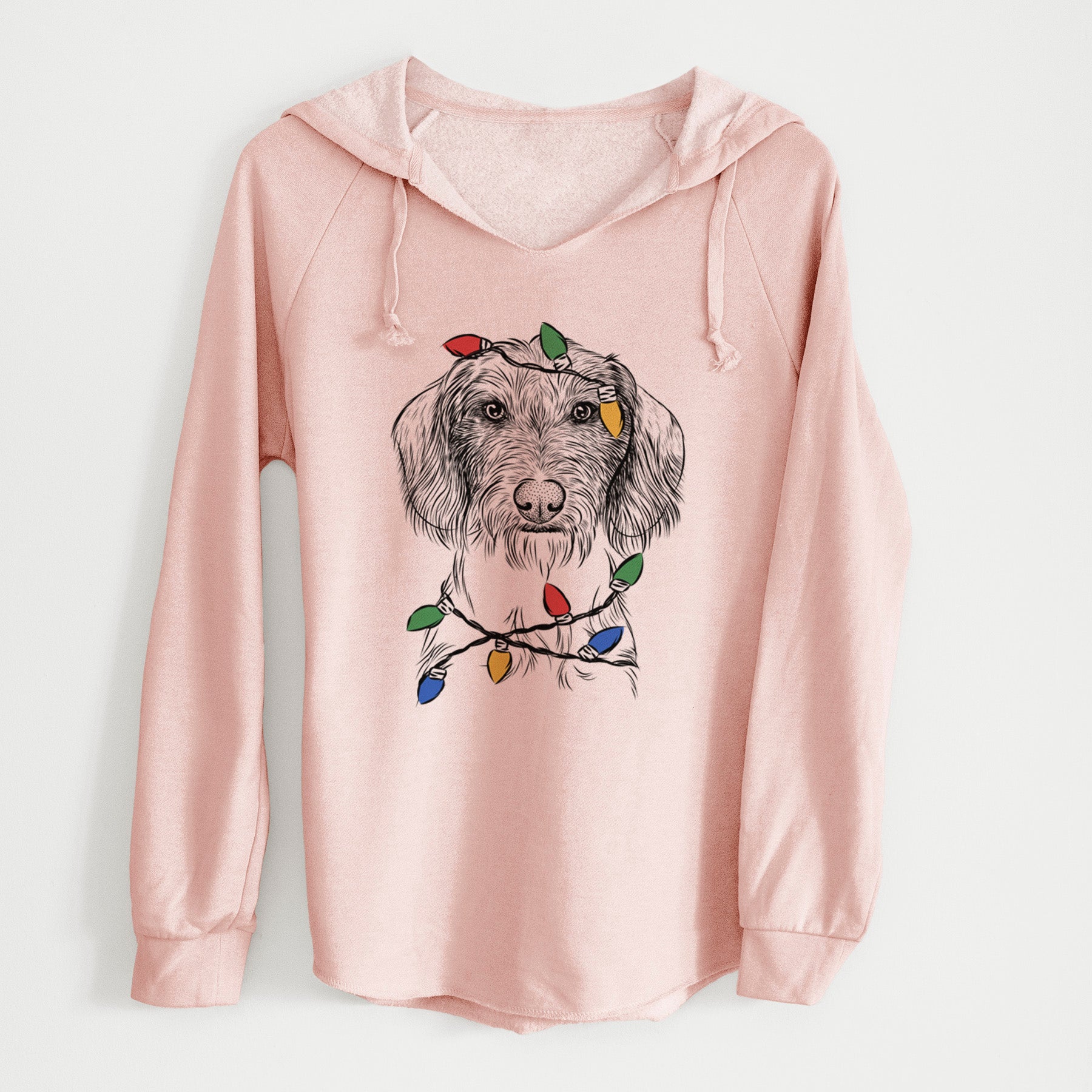 Christmas Lights Almond the Wirehaired Dachshund - Cali Wave Hooded Sweatshirt