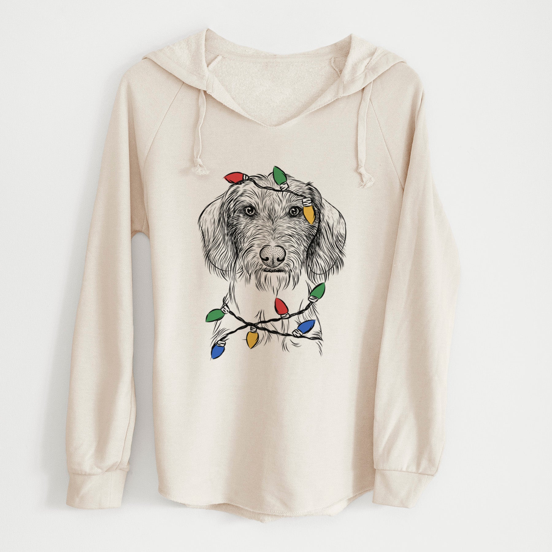 Christmas Lights Almond the Wirehaired Dachshund - Cali Wave Hooded Sweatshirt