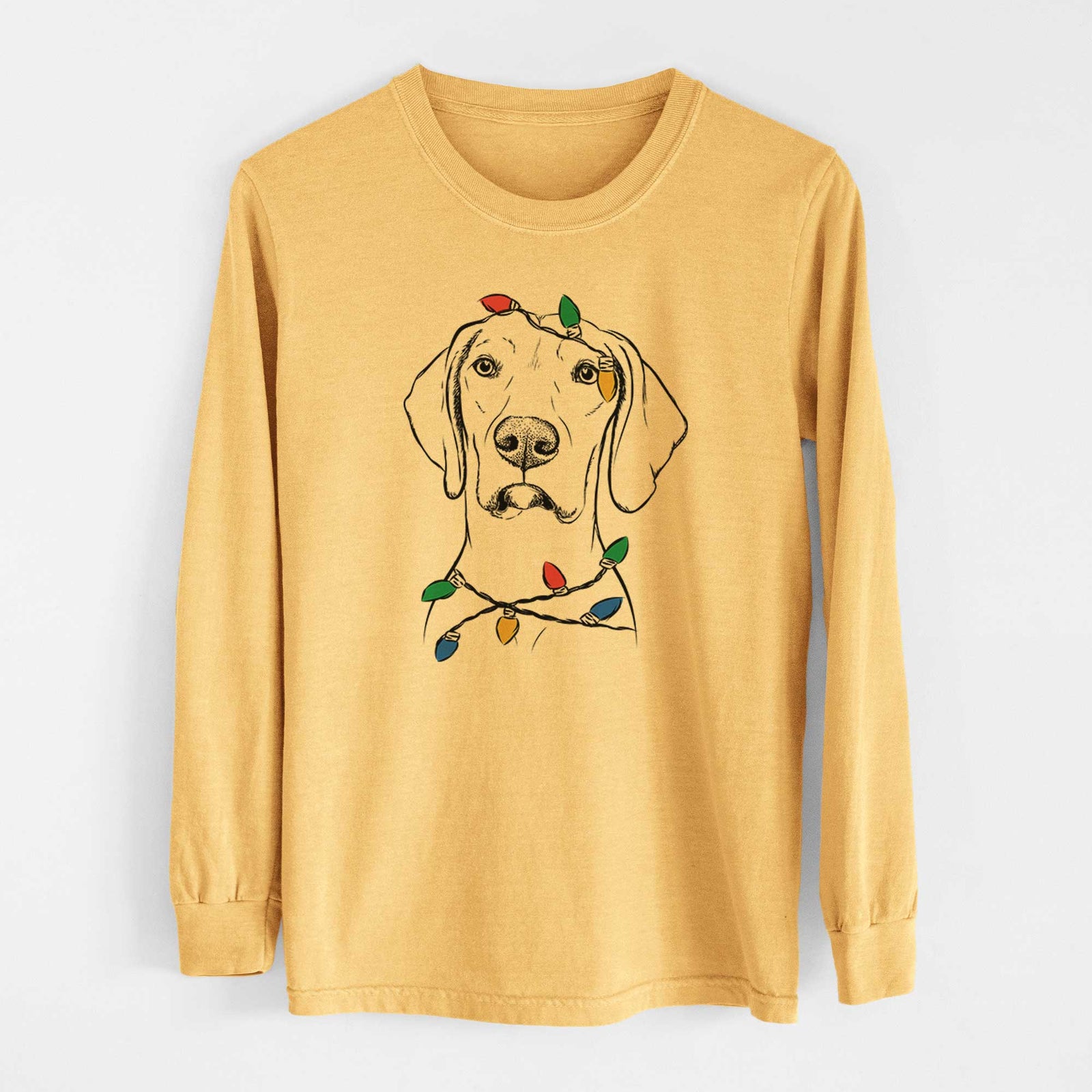 Christmas Lights Almond the Vizmaraner - Heavyweight 100% Cotton Long Sleeve