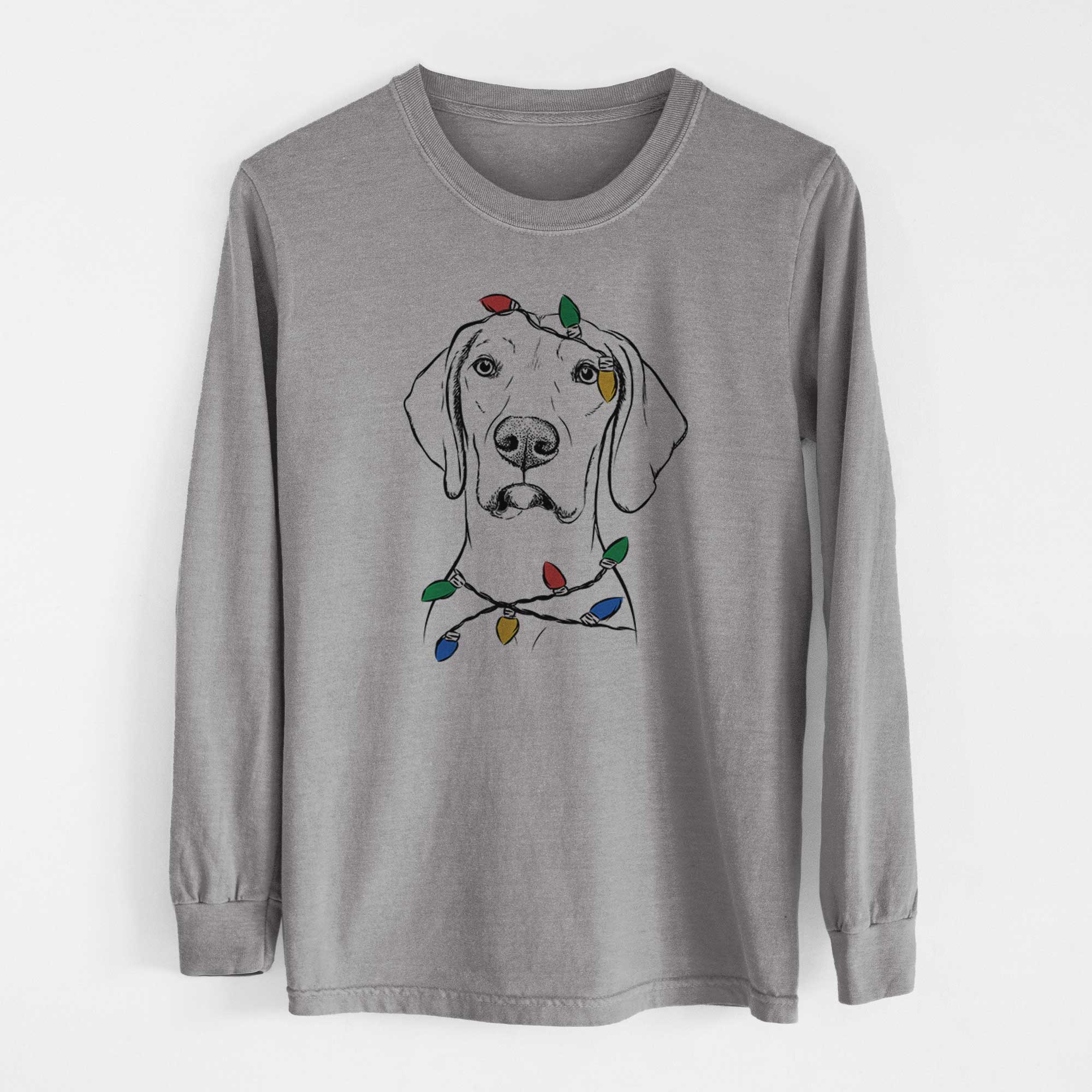 Christmas Lights Almond the Vizmaraner - Heavyweight 100% Cotton Long Sleeve