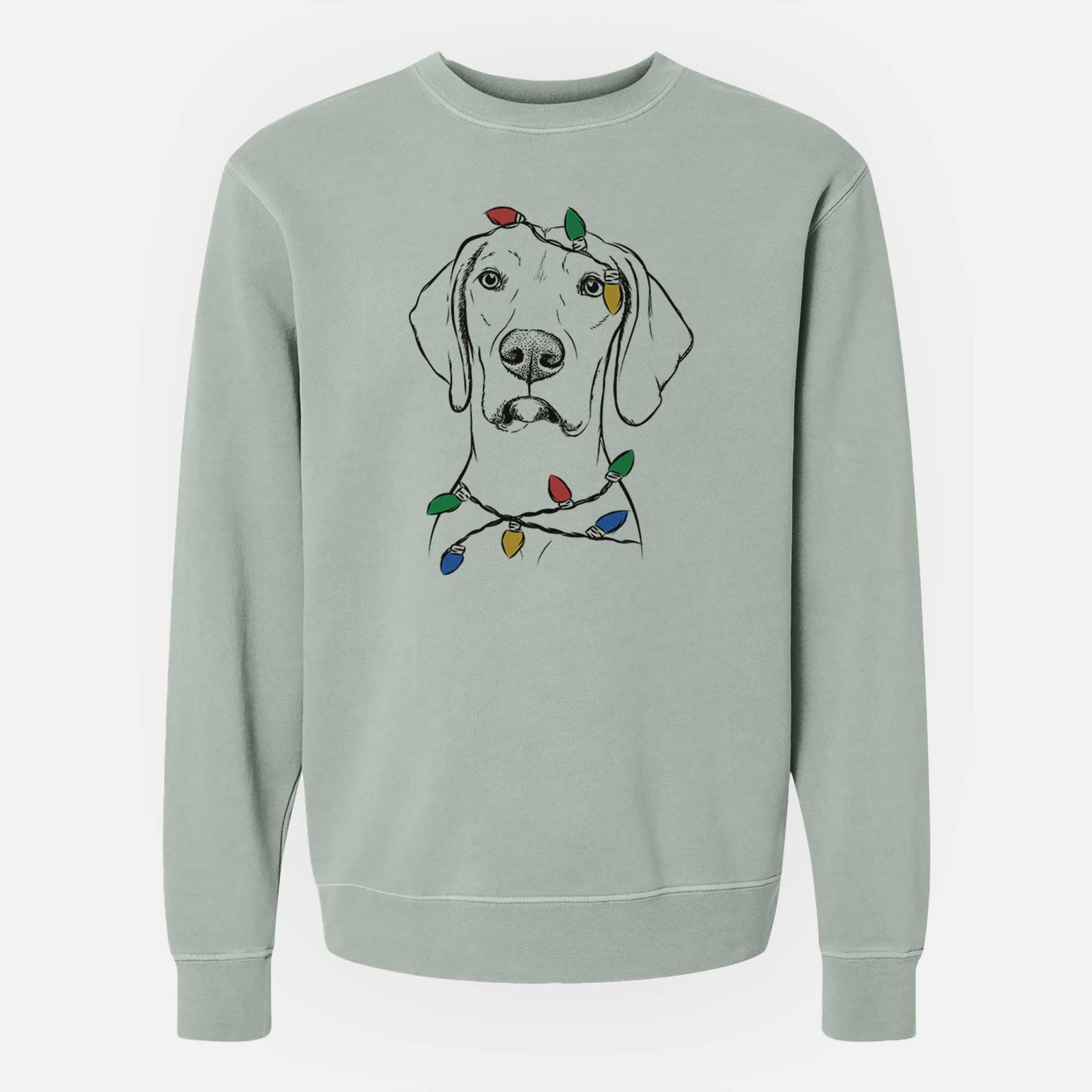 Christmas Lights Almond the Vizmaraner - Unisex Pigment Dyed Crew Sweatshirt