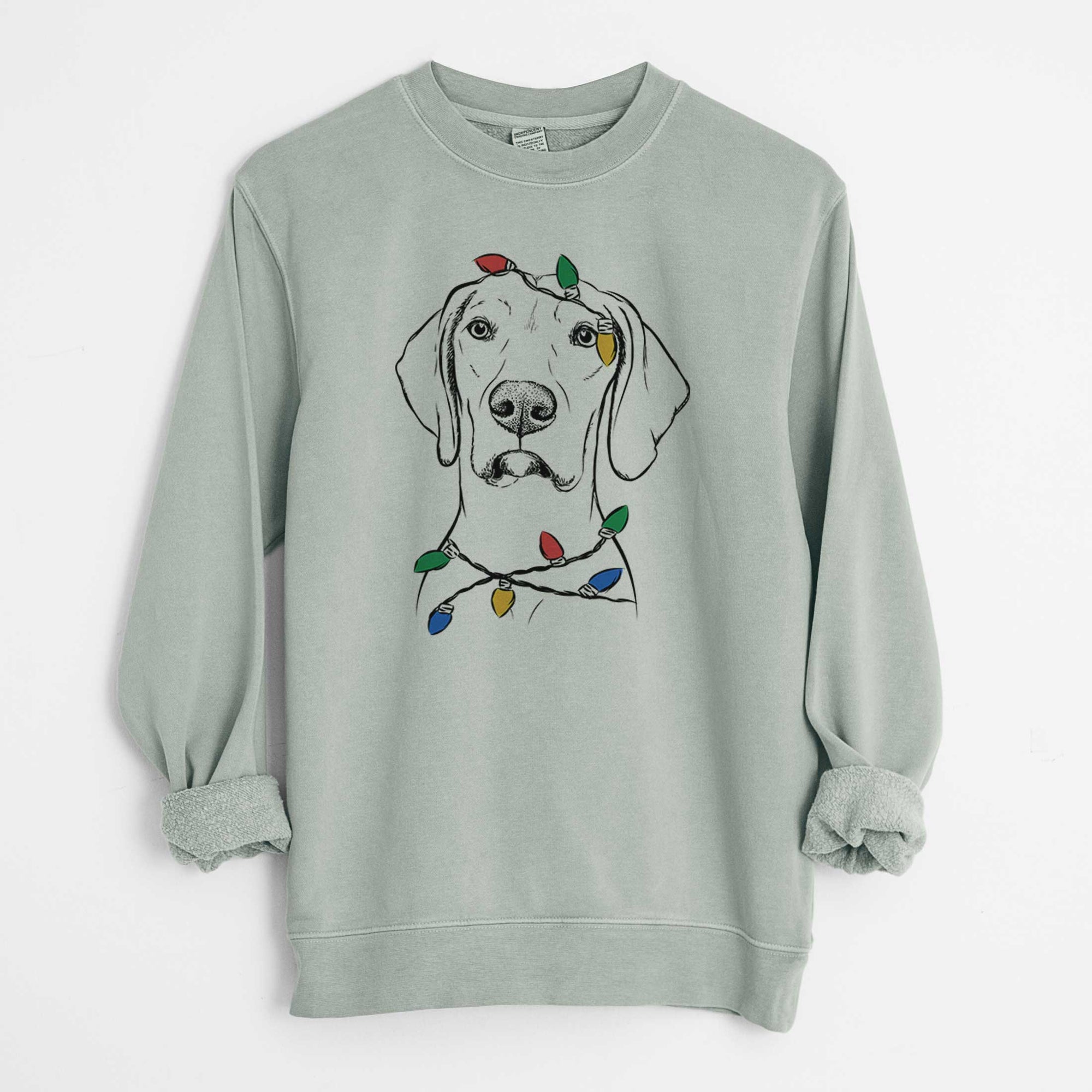 Christmas Lights Almond the Vizmaraner - Unisex Pigment Dyed Crew Sweatshirt