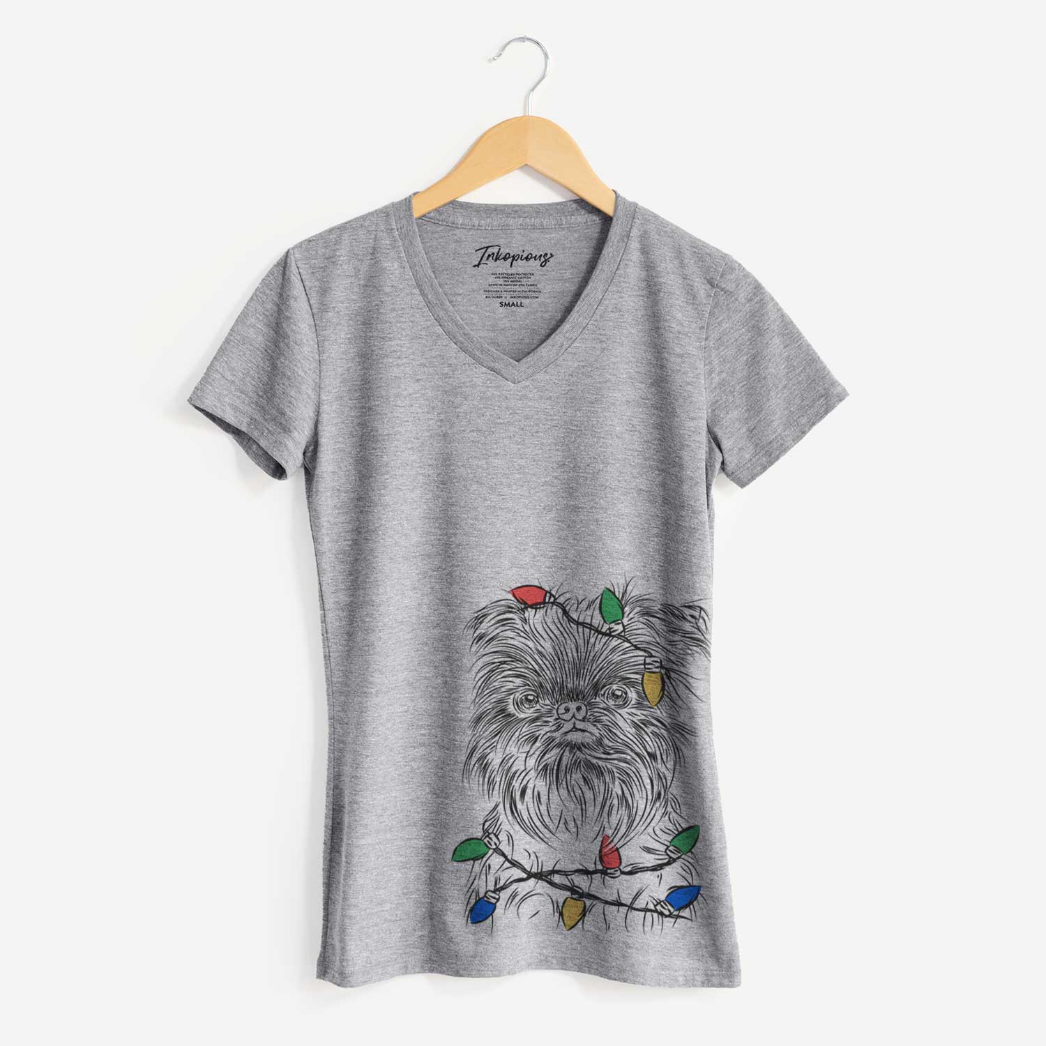 Christmas Lights Alo the Brussels Griffon - Women's V-neck Shirt