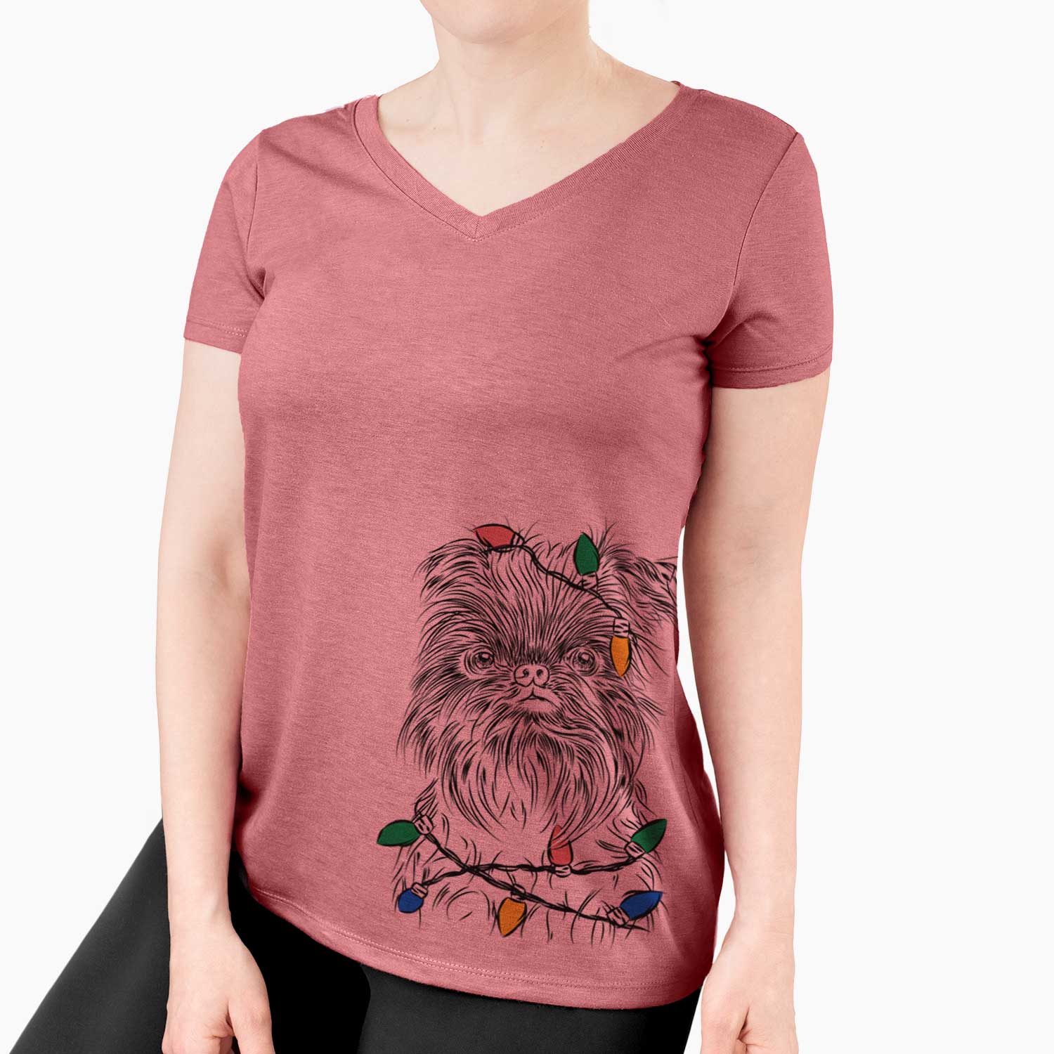 Christmas Lights Alo the Brussels Griffon - Women's V-neck Shirt