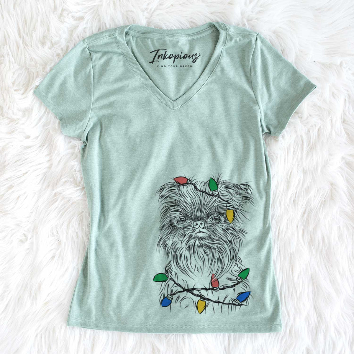 Christmas Lights Alo the Brussels Griffon - Women&#39;s V-neck Shirt