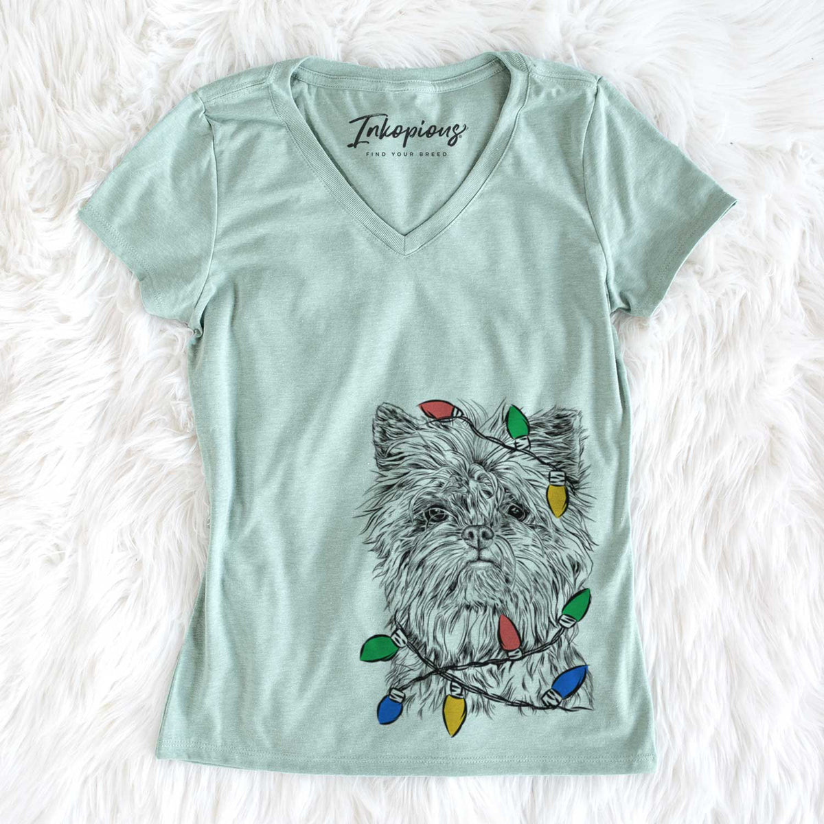 Christmas Lights Alvin the Affenpinscher - Women&#39;s V-neck Shirt