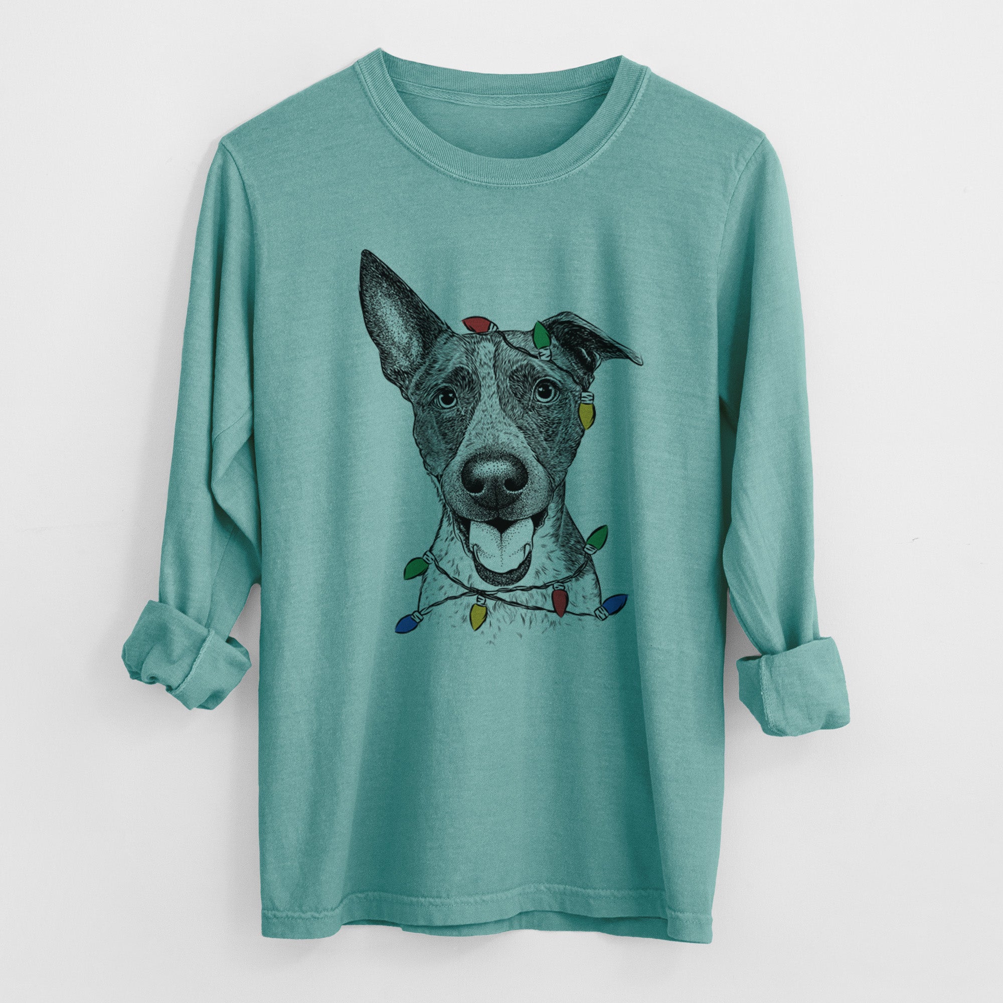 Christmas Lights Amigo the Heeler Mix - Heavyweight 100% Cotton Long Sleeve