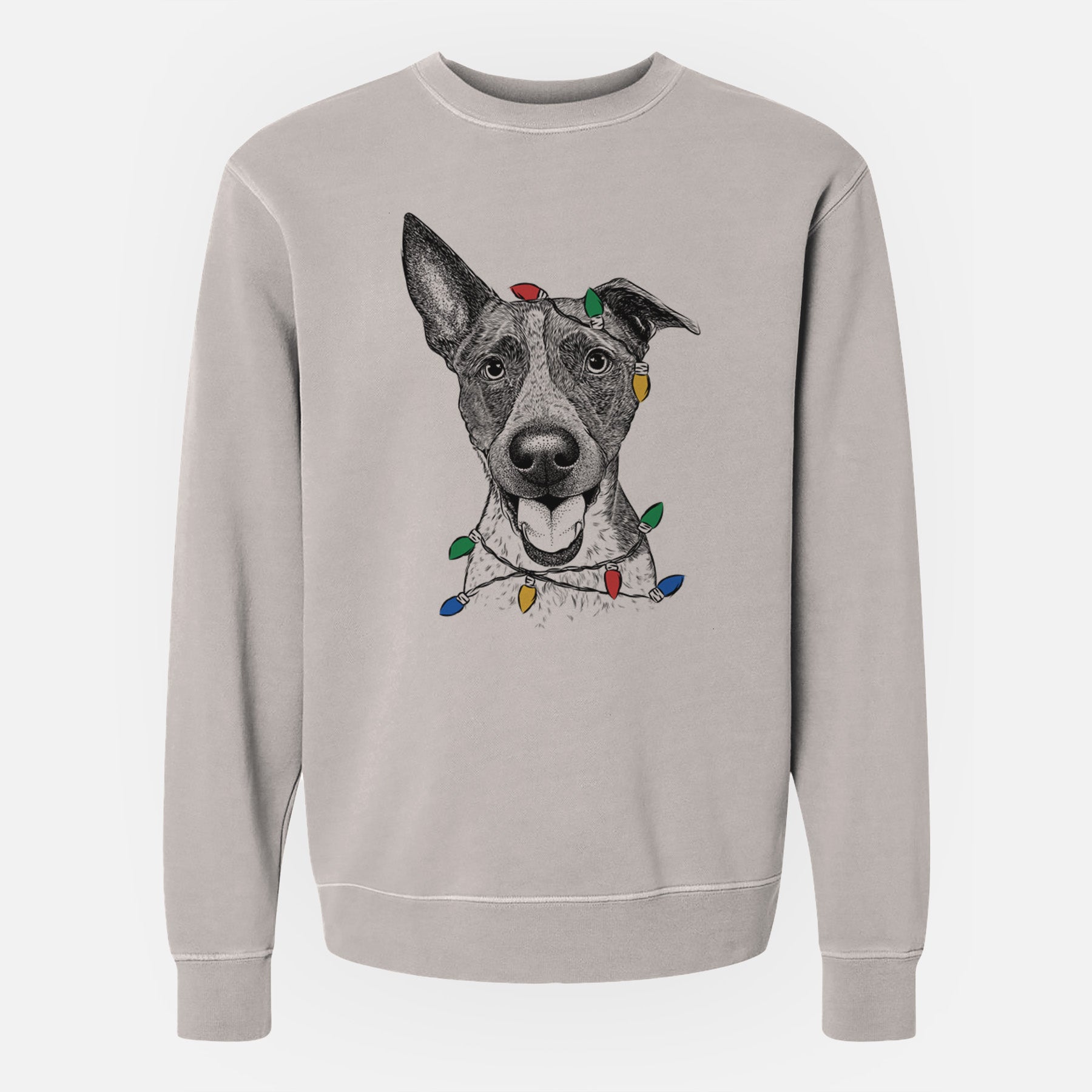 Christmas Lights Amigo the Heeler Mix - Unisex Pigment Dyed Crew Sweatshirt