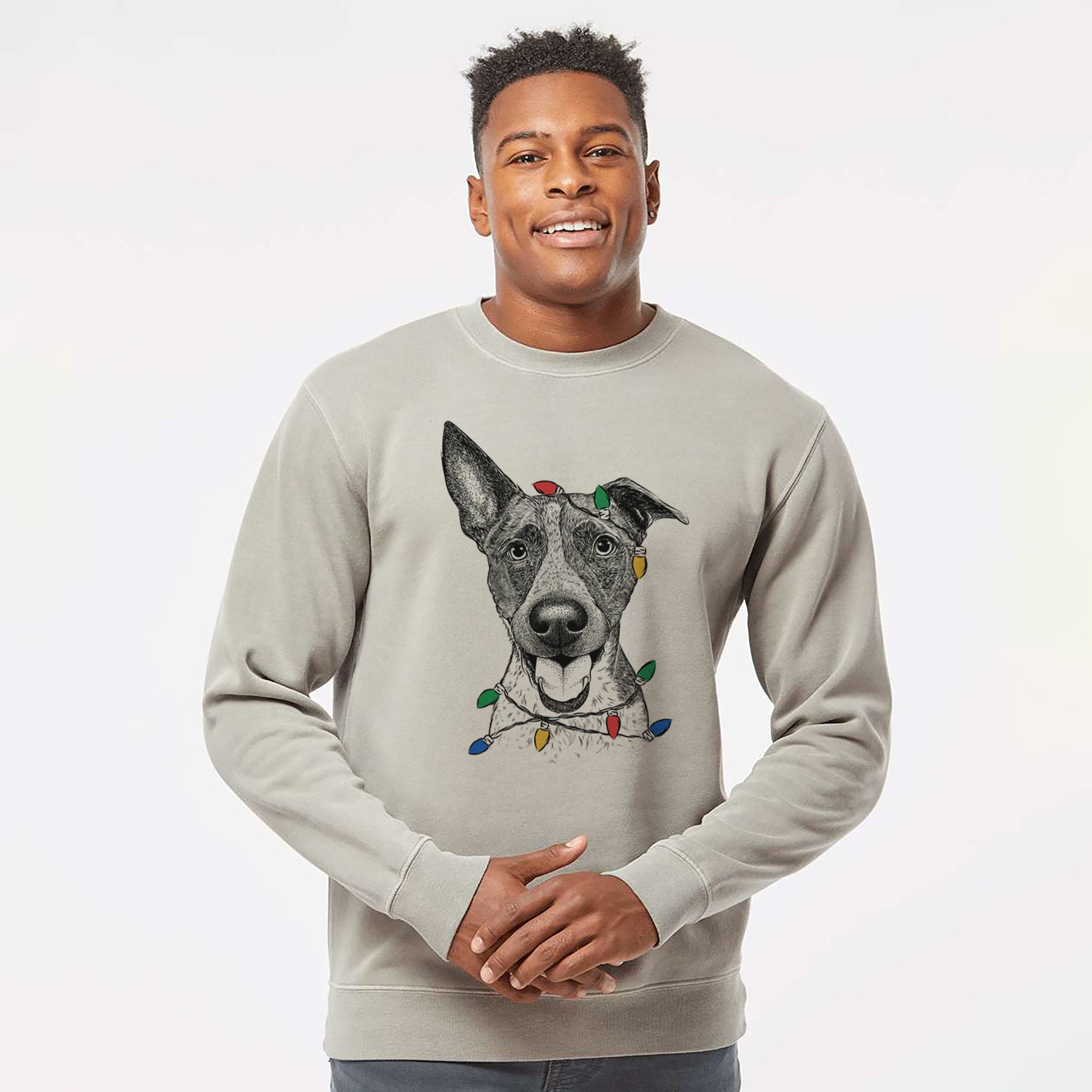 Christmas Lights Amigo the Heeler Mix - Unisex Pigment Dyed Crew Sweatshirt