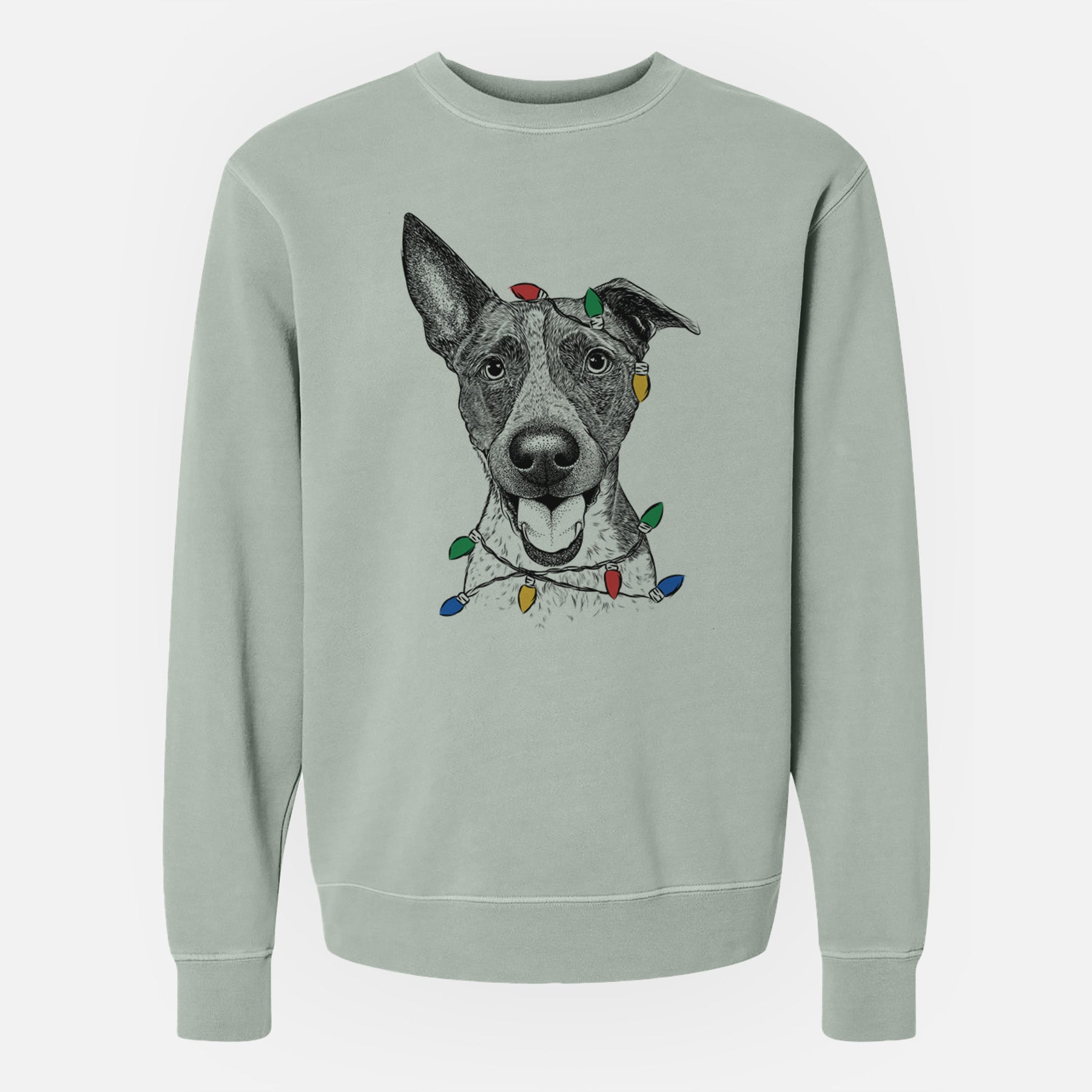 Christmas Lights Amigo the Heeler Mix - Unisex Pigment Dyed Crew Sweatshirt