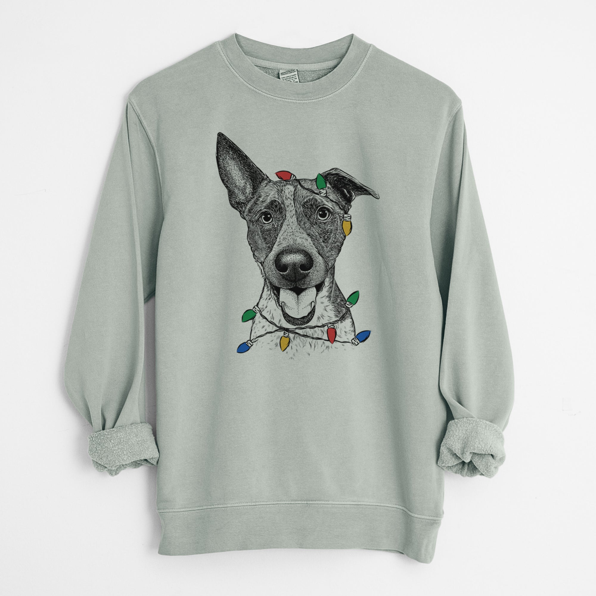 Christmas Lights Amigo the Heeler Mix - Unisex Pigment Dyed Crew Sweatshirt