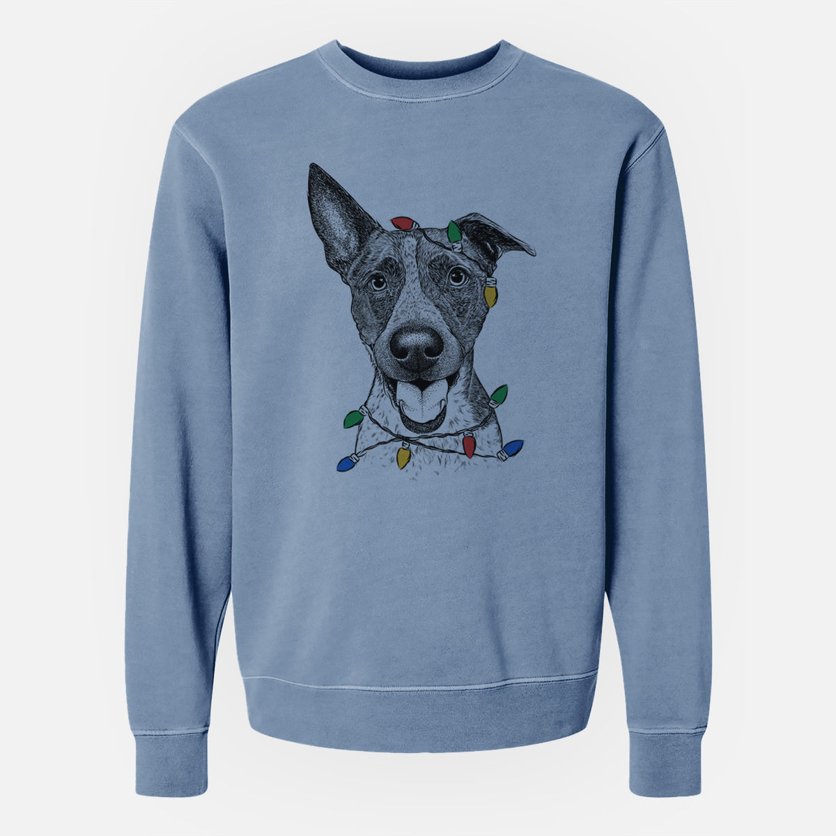Christmas Lights Amigo the Heeler Mix - Unisex Pigment Dyed Crew Sweatshirt