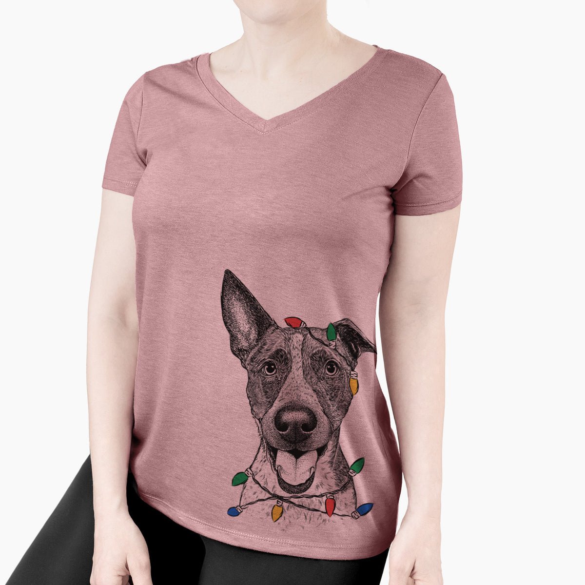 Christmas Lights Amigo the Heeler Mix - Women's Perfect V-neck Shirt