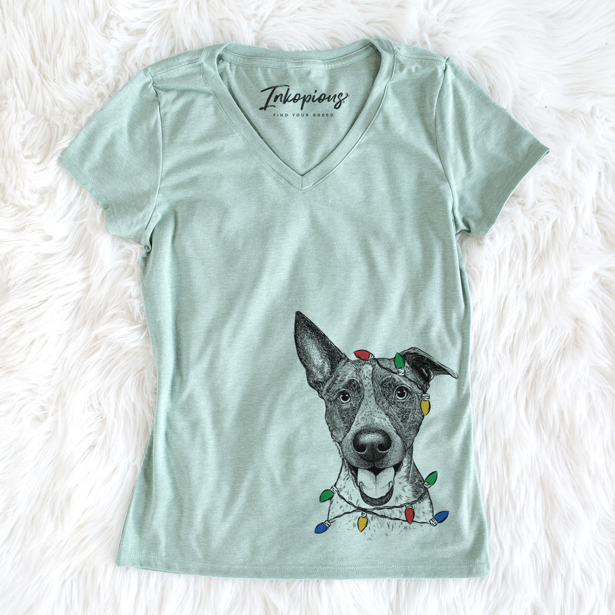 Christmas Lights Amigo the Heeler Mix - Women&#39;s Perfect V-neck Shirt