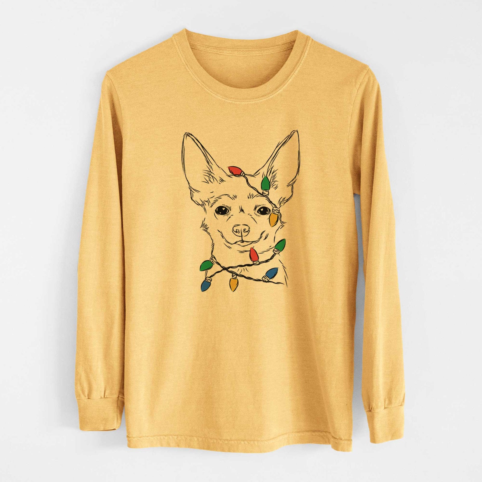 Christmas Lights Amos the Chihuahua - Heavyweight 100% Cotton Long Sleeve