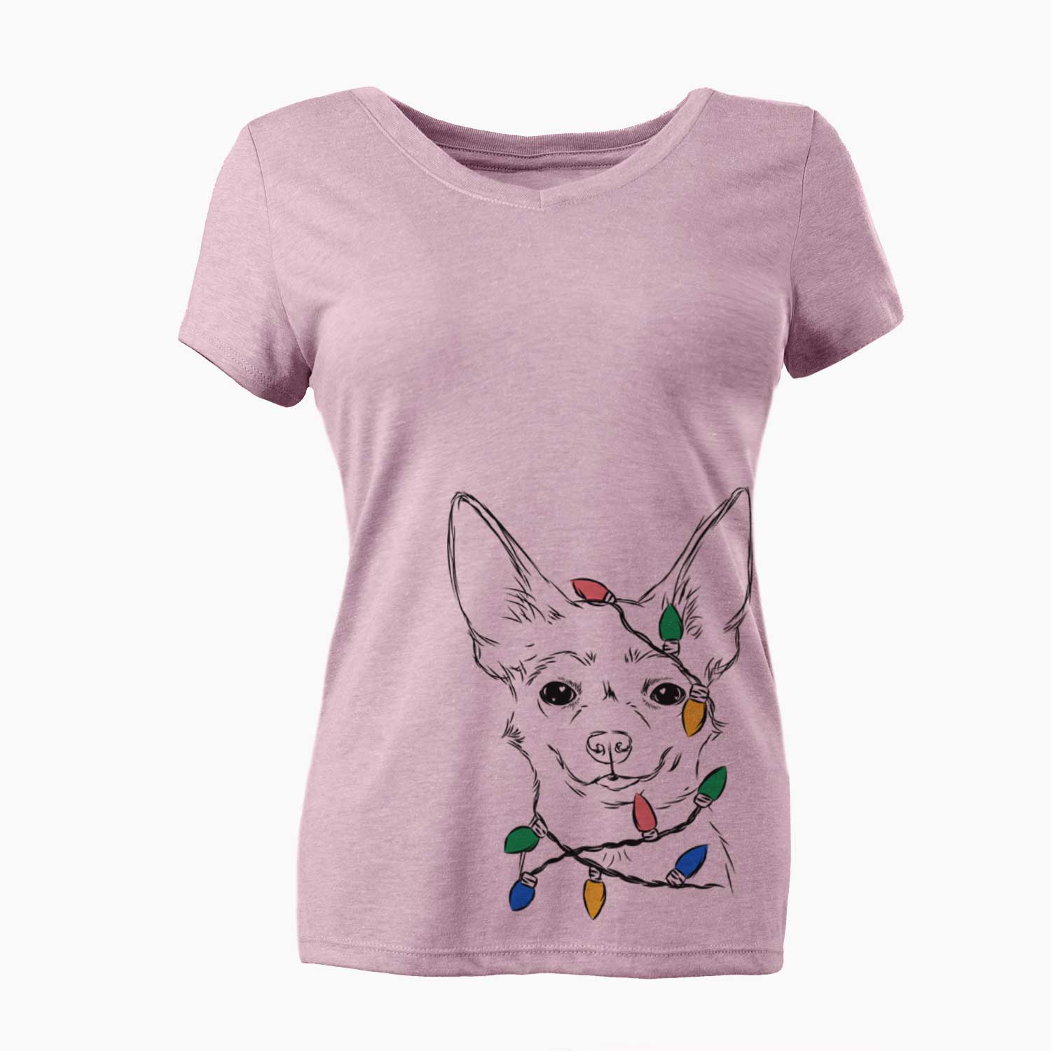 Christmas Lights Amos the Chihuahua - Women's V-neck Shirt