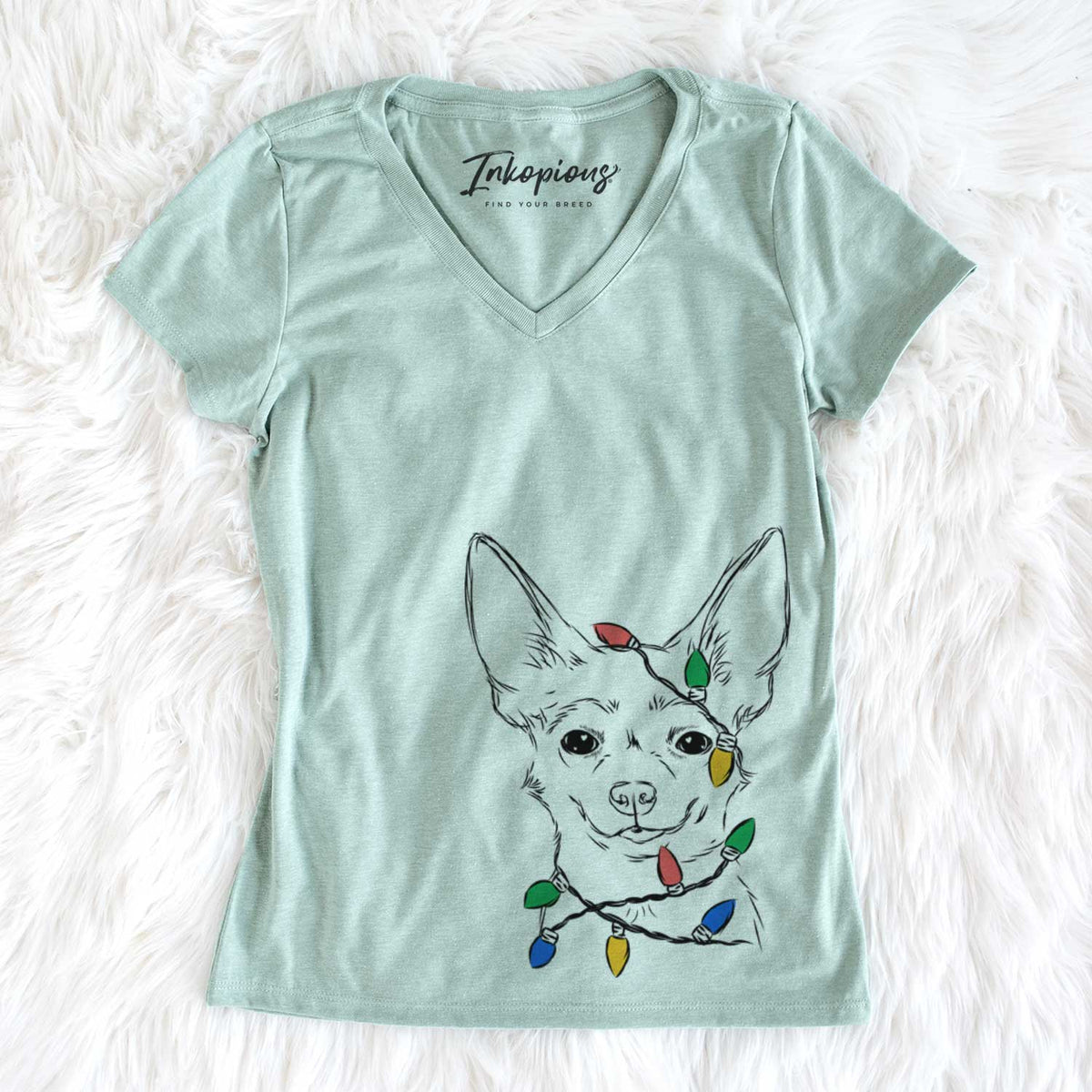 Christmas Lights Amos the Chihuahua - Women&#39;s V-neck Shirt