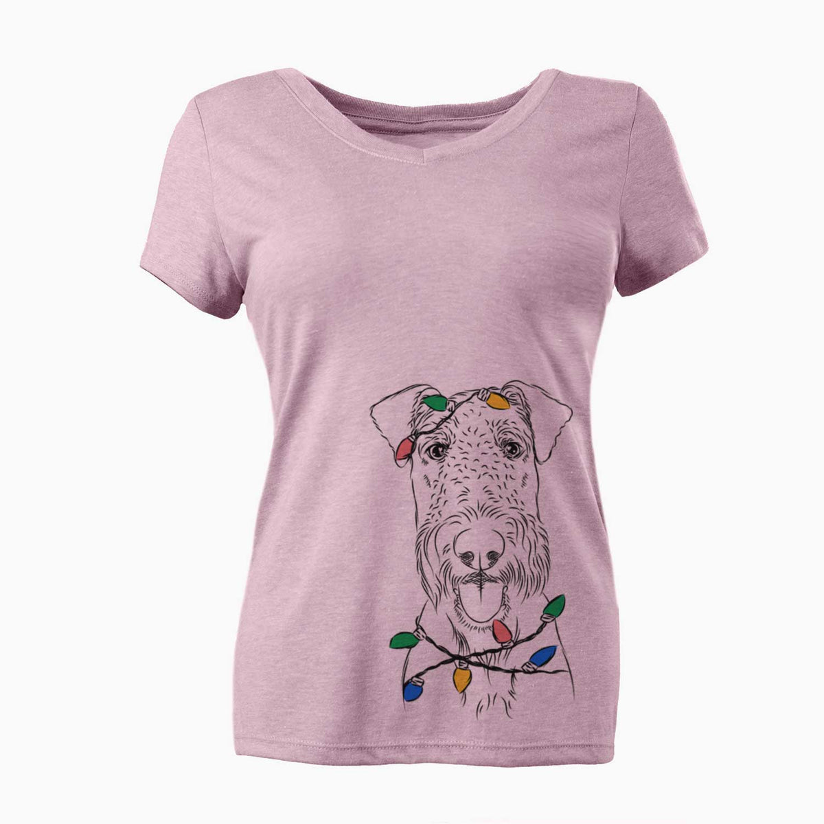 Christmas Lights Andy the Airedale Terrier - Women's V-neck Shirt