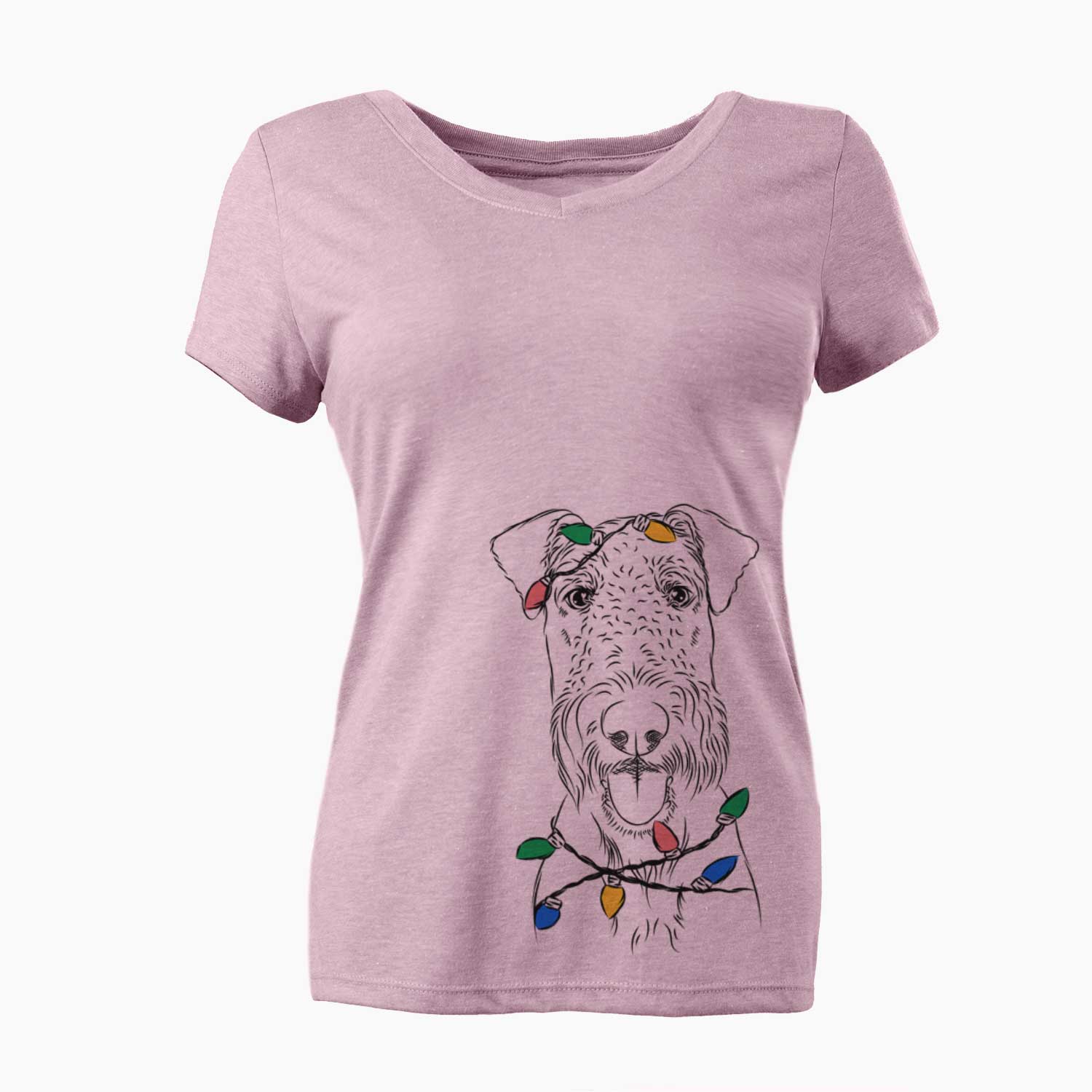 Christmas Lights Andy the Airedale Terrier - Women's V-neck Shirt