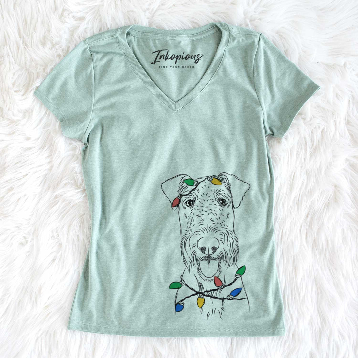Christmas Lights Andy the Airedale Terrier - Women's V-neck Shirt