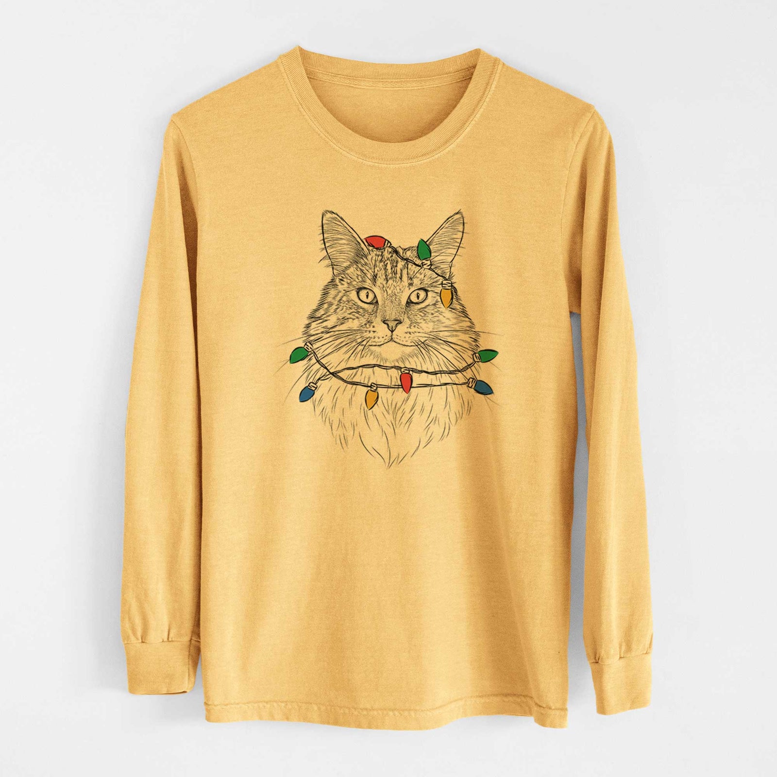 Christmas Lights Angel the Maine Coon Cat - Heavyweight 100% Cotton Long Sleeve