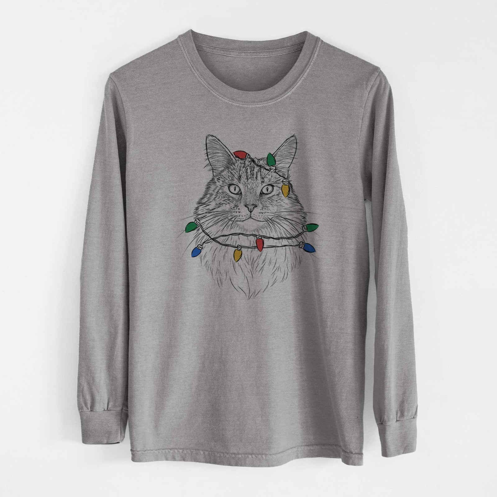 Christmas Lights Angel the Maine Coon Cat - Heavyweight 100% Cotton Long Sleeve