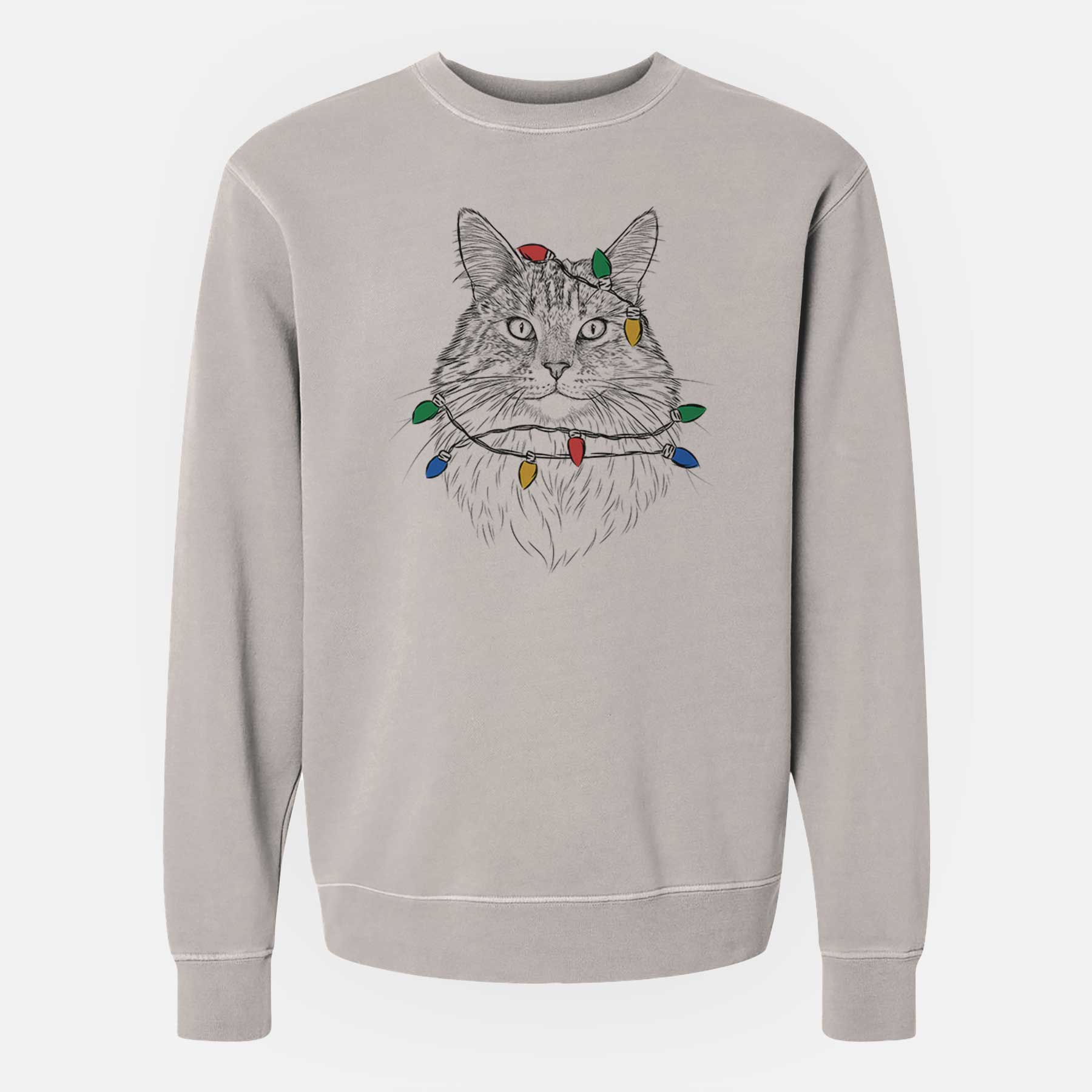 Christmas Lights Angel the Maine Coon Cat - Unisex Pigment Dyed Crew Sweatshirt