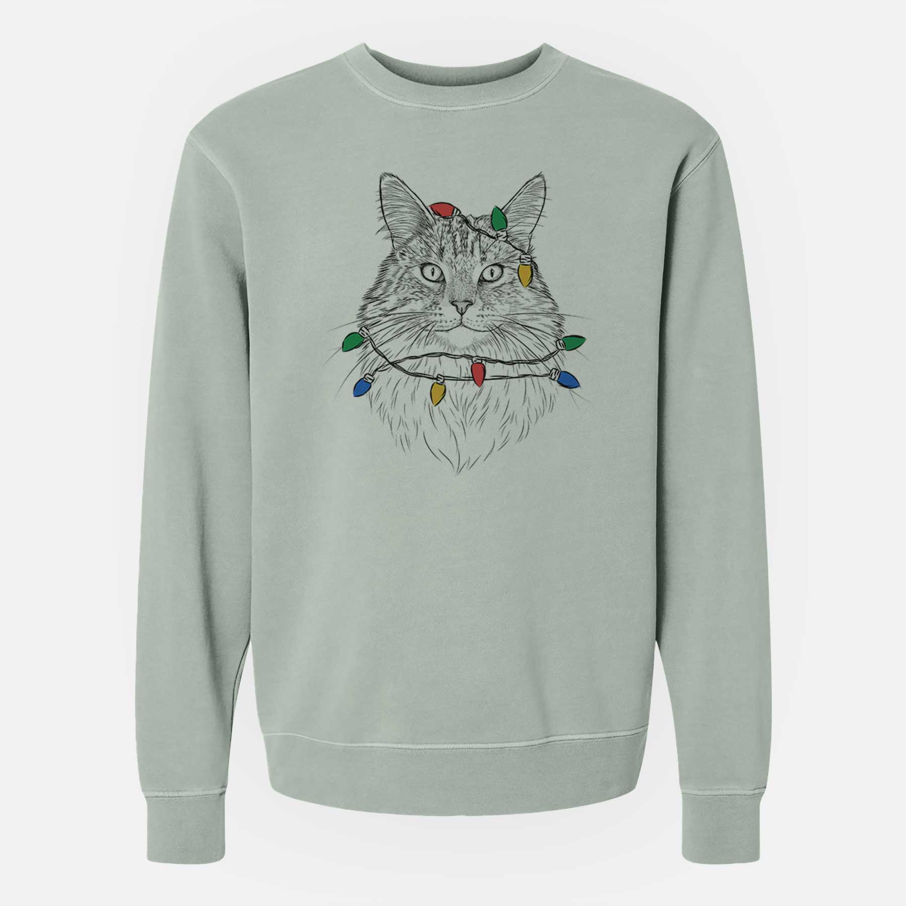 Christmas Lights Angel the Maine Coon Cat - Unisex Pigment Dyed Crew Sweatshirt