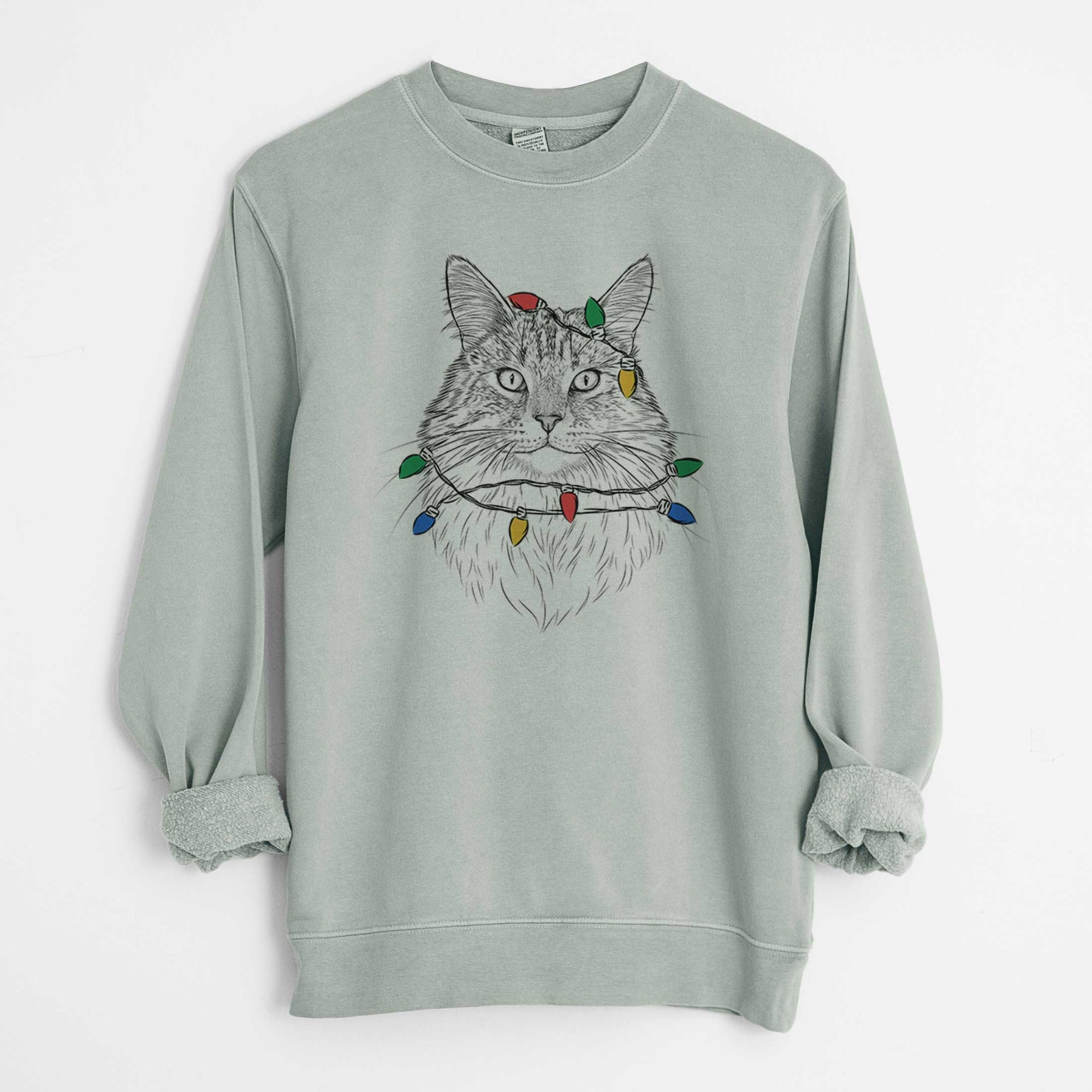 Christmas Lights Angel the Maine Coon Cat - Unisex Pigment Dyed Crew Sweatshirt