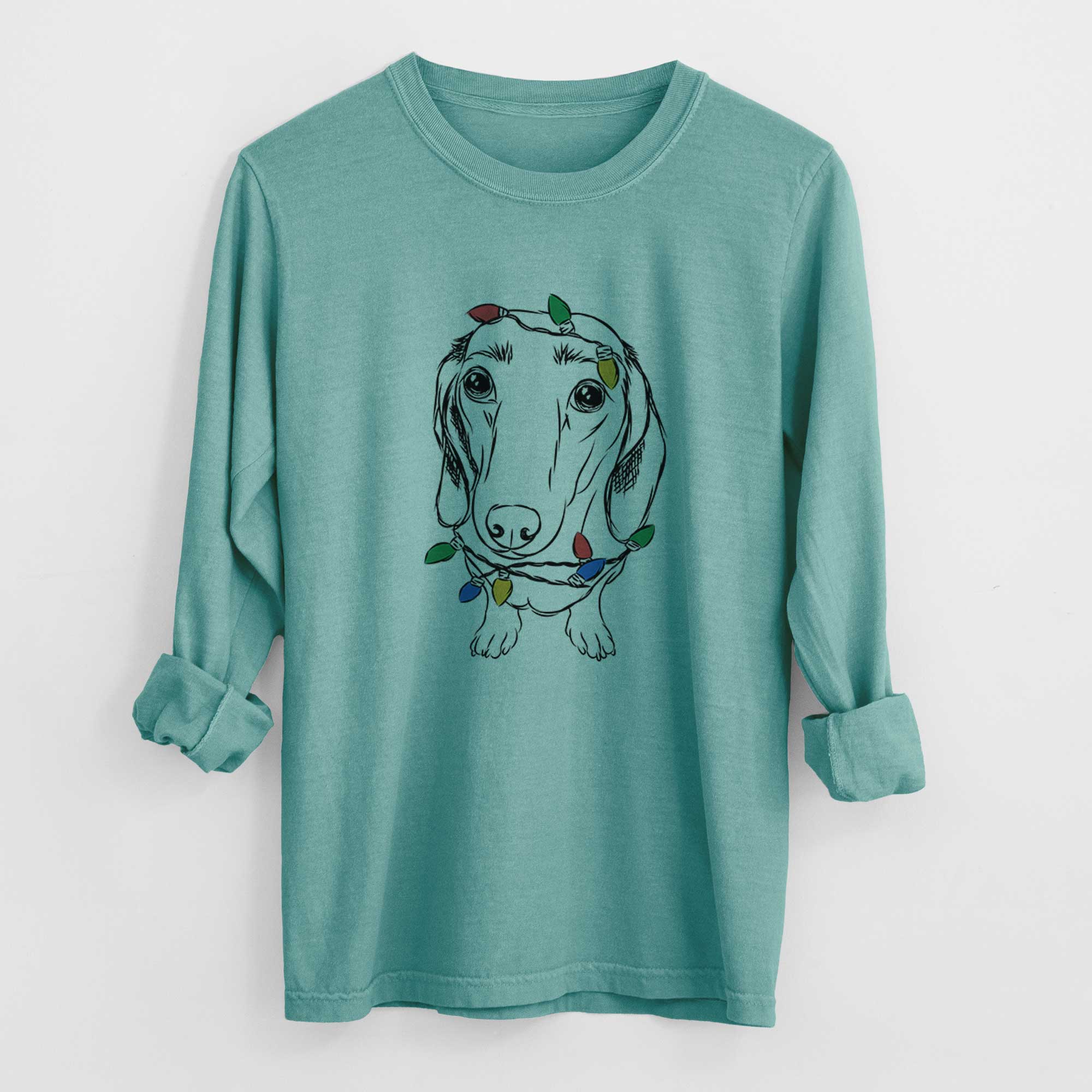 Christmas Lights Annabelle the Dachshund - Heavyweight 100% Cotton Long Sleeve