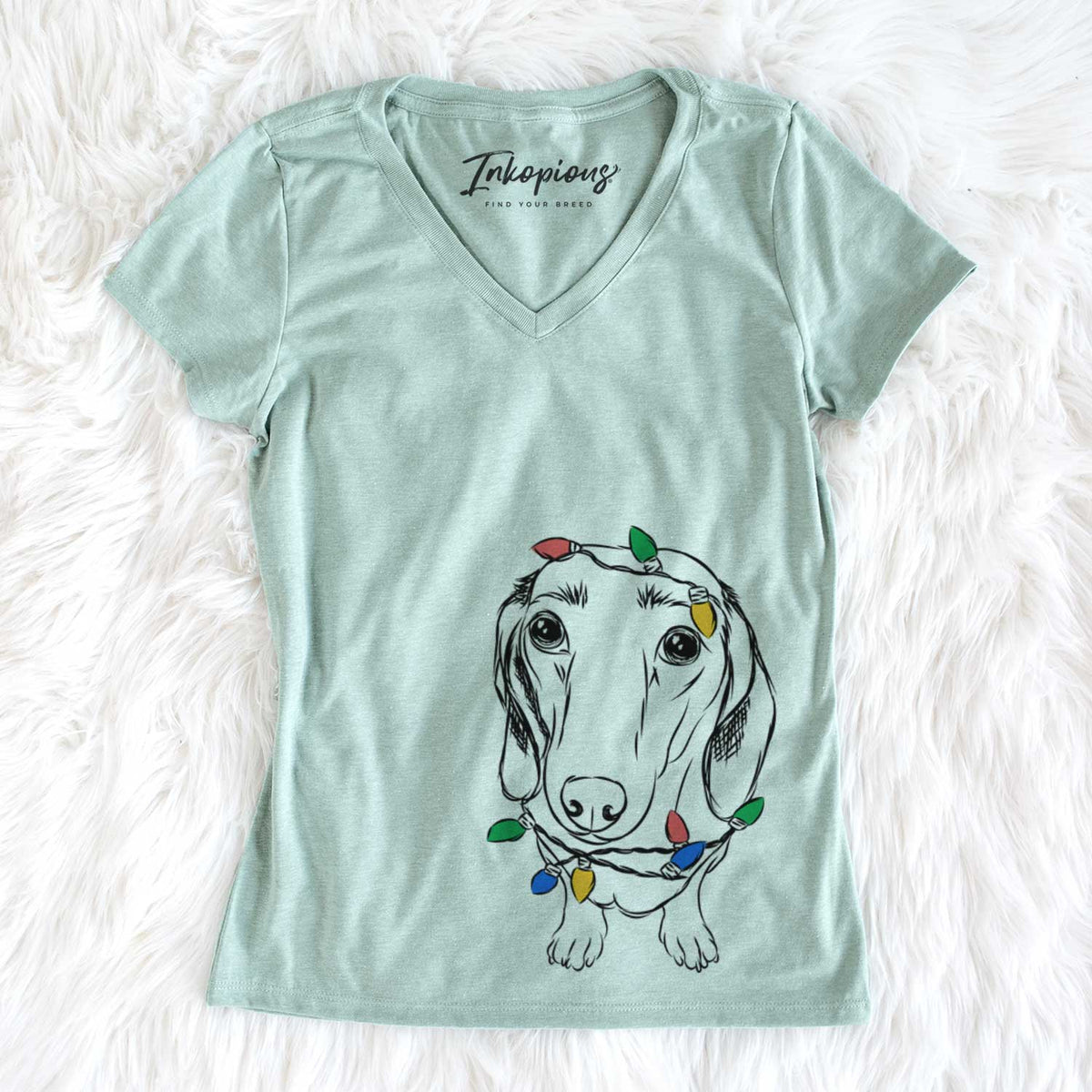 Christmas Lights Annabelle the Dachshund - Women&#39;s V-neck Shirt