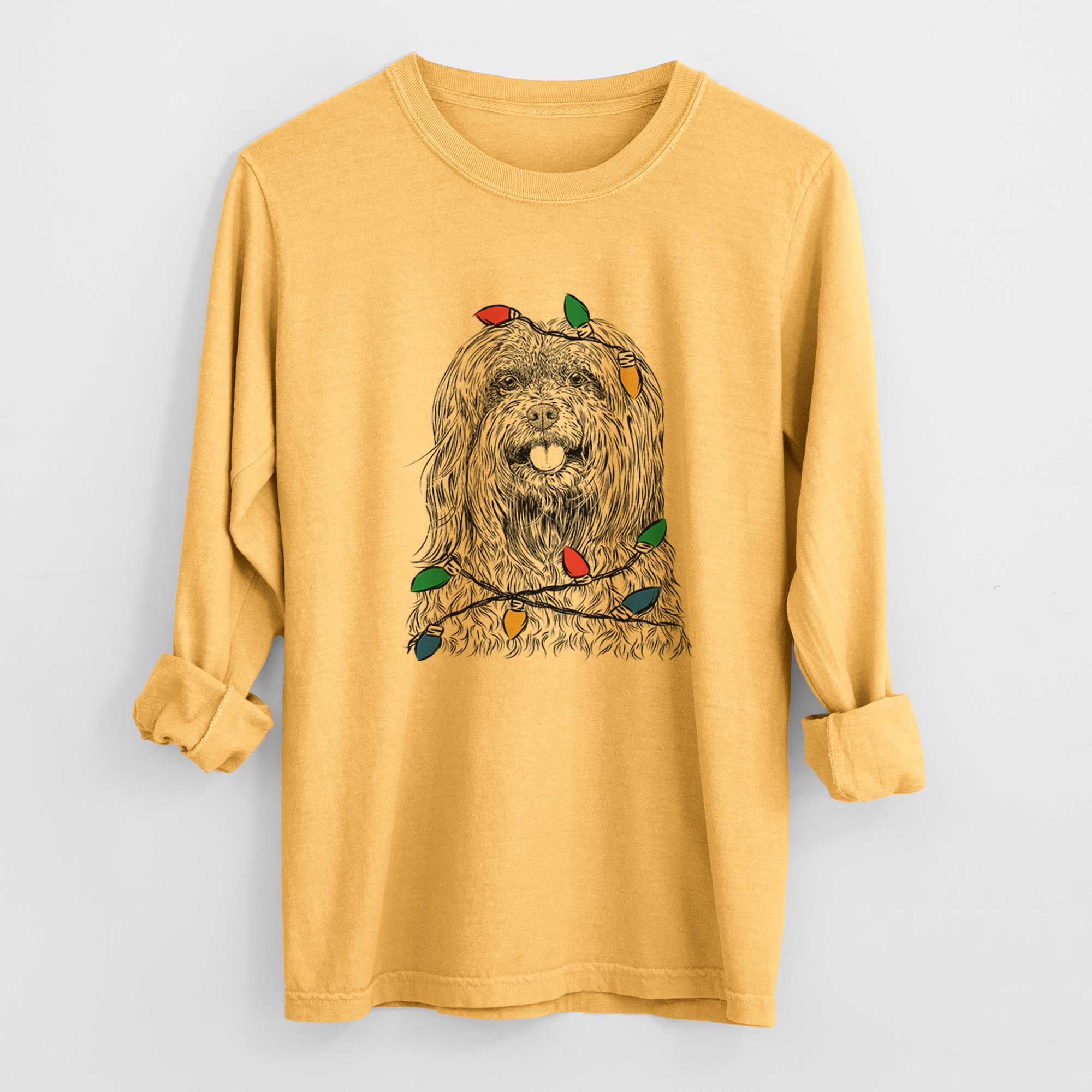 Christmas Lights Annie the Mixed Breed - Heavyweight 100% Cotton Long Sleeve