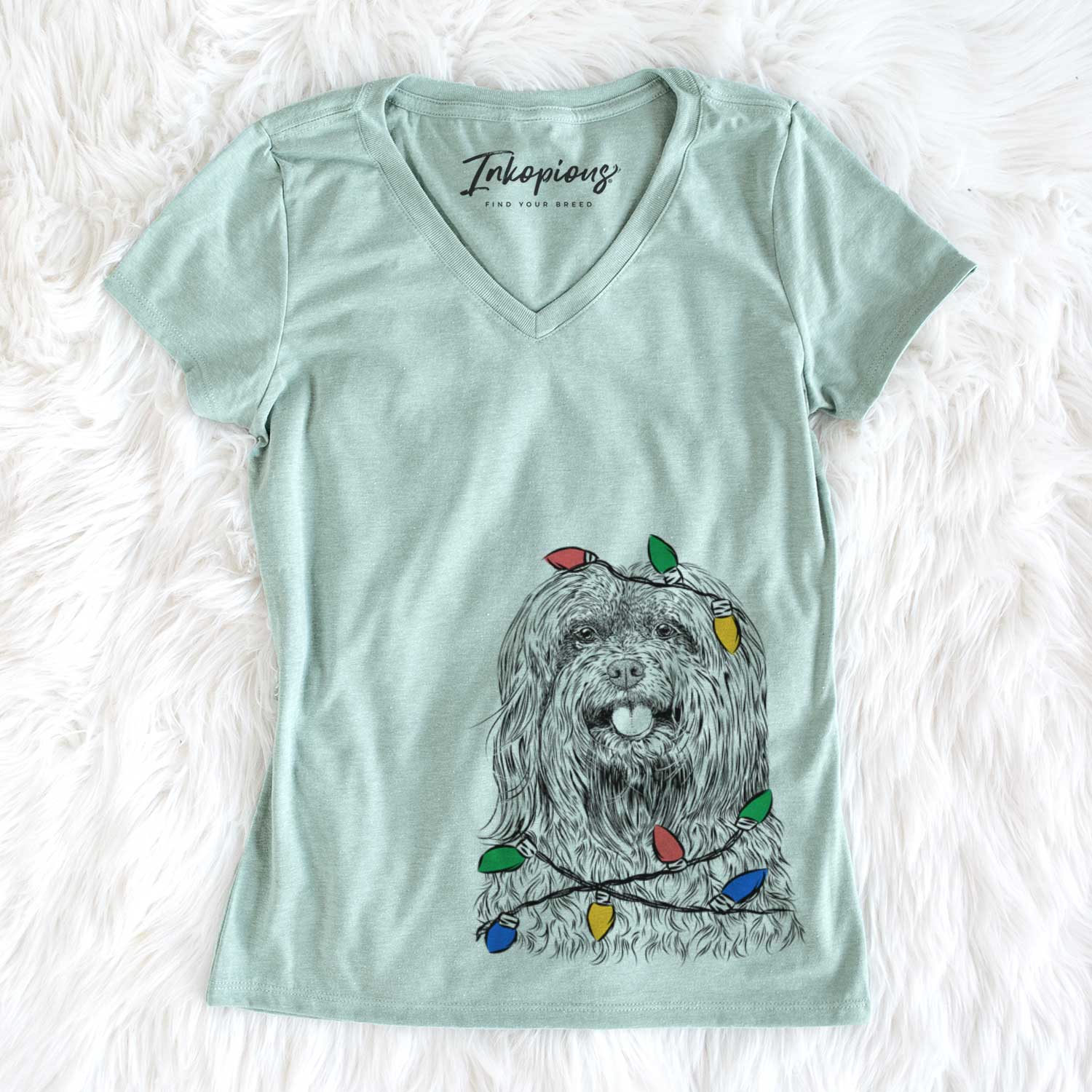 Christmas Lights Annie the Mixed Breed - Women's V-neck Shirt