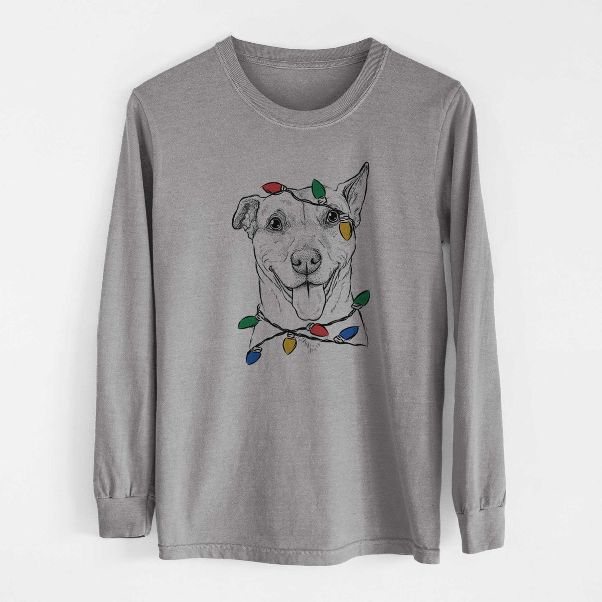 Christmas Lights Annie Belle the Pitbull Mix - Heavyweight 100% Cotton Long Sleeve
