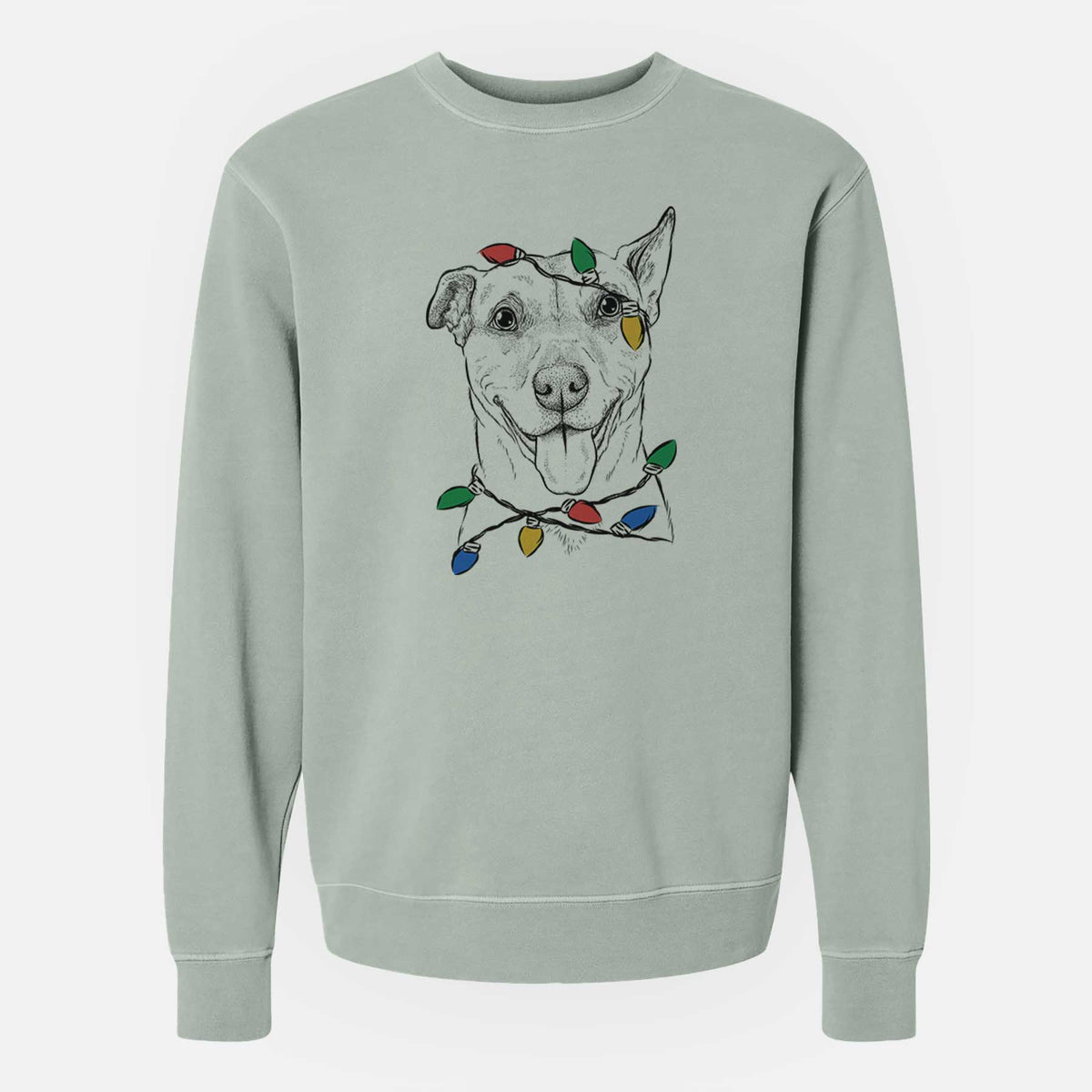 Christmas Lights Annie Belle the Pitbull Mix - Unisex Pigment Dyed Crew Sweatshirt