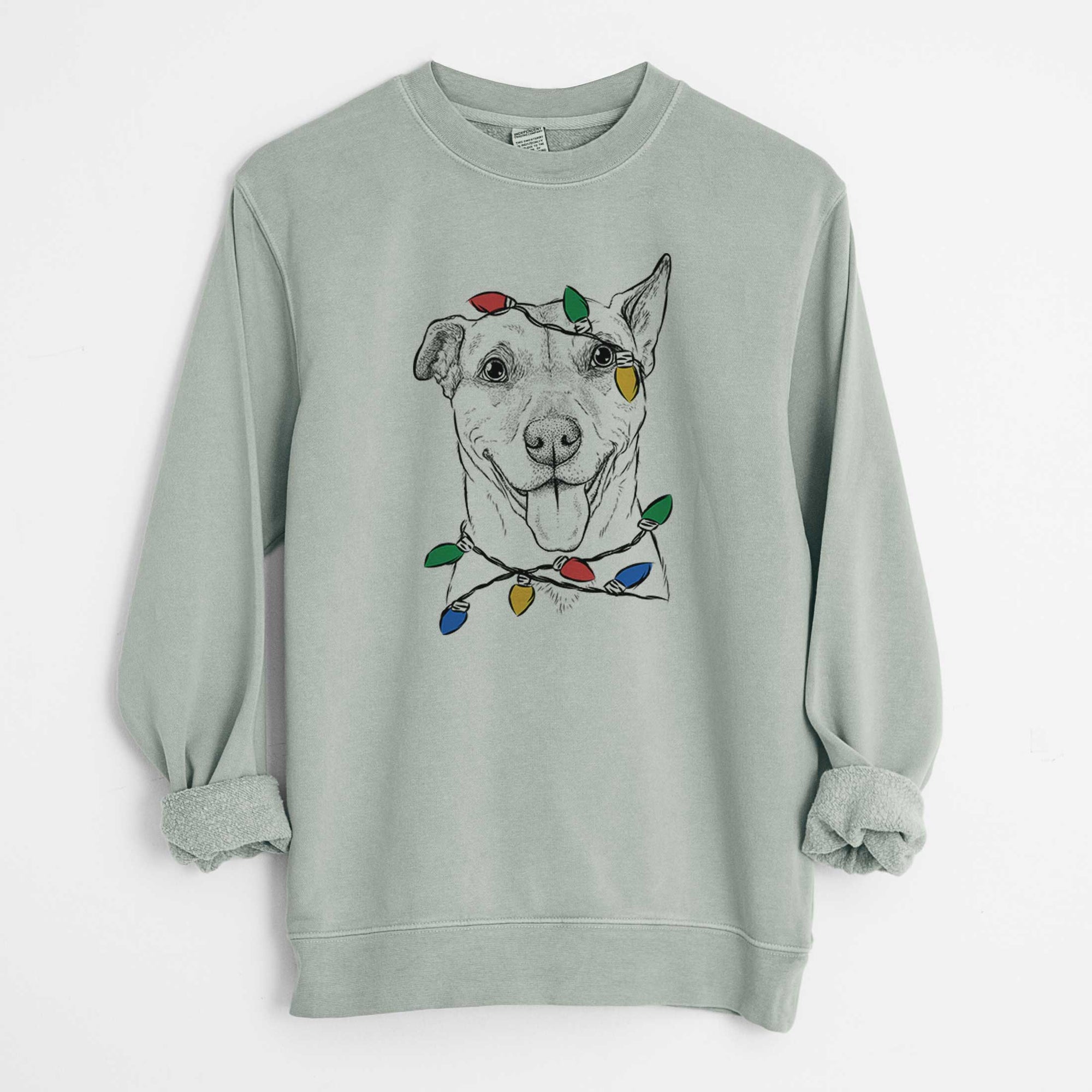 Christmas Lights Annie Belle the Pitbull Mix - Unisex Pigment Dyed Crew Sweatshirt