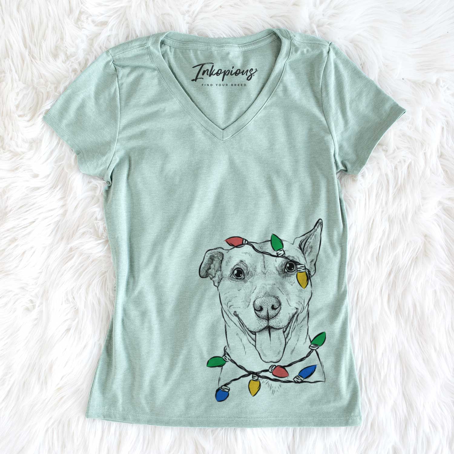 Christmas Lights Annie Belle the Pitbull Mix - Women's V-neck Shirt