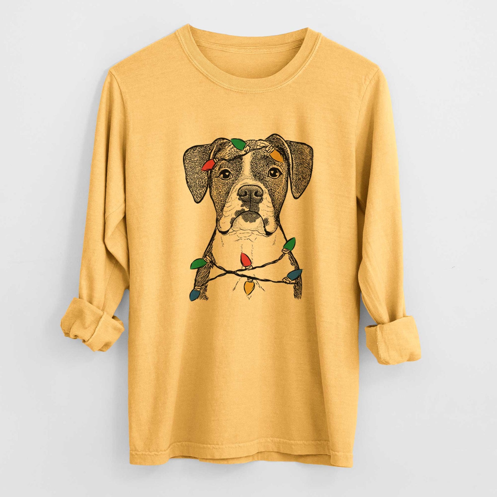 Christmas Lights Annie the Boxer - Heavyweight 100% Cotton Long Sleeve