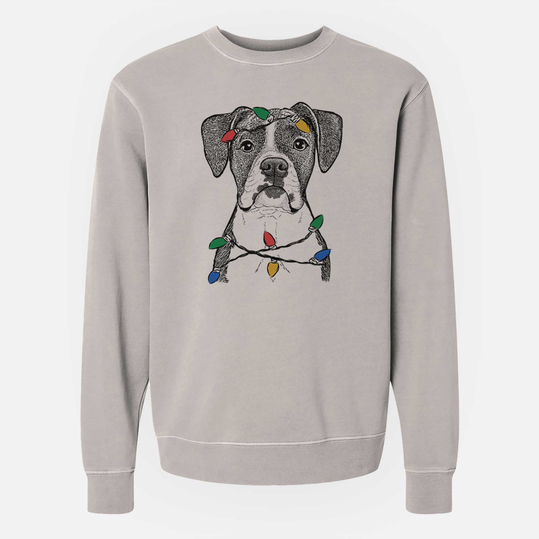 Christmas Lights Annie the Boxer - Unisex Pigment Dyed Crew Sweatshirt