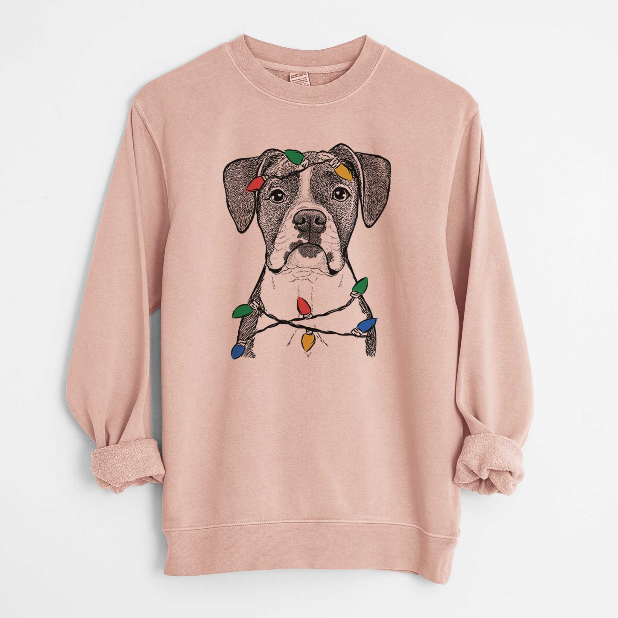 Christmas Lights Annie the Boxer - Unisex Pigment Dyed Crew Sweatshirt