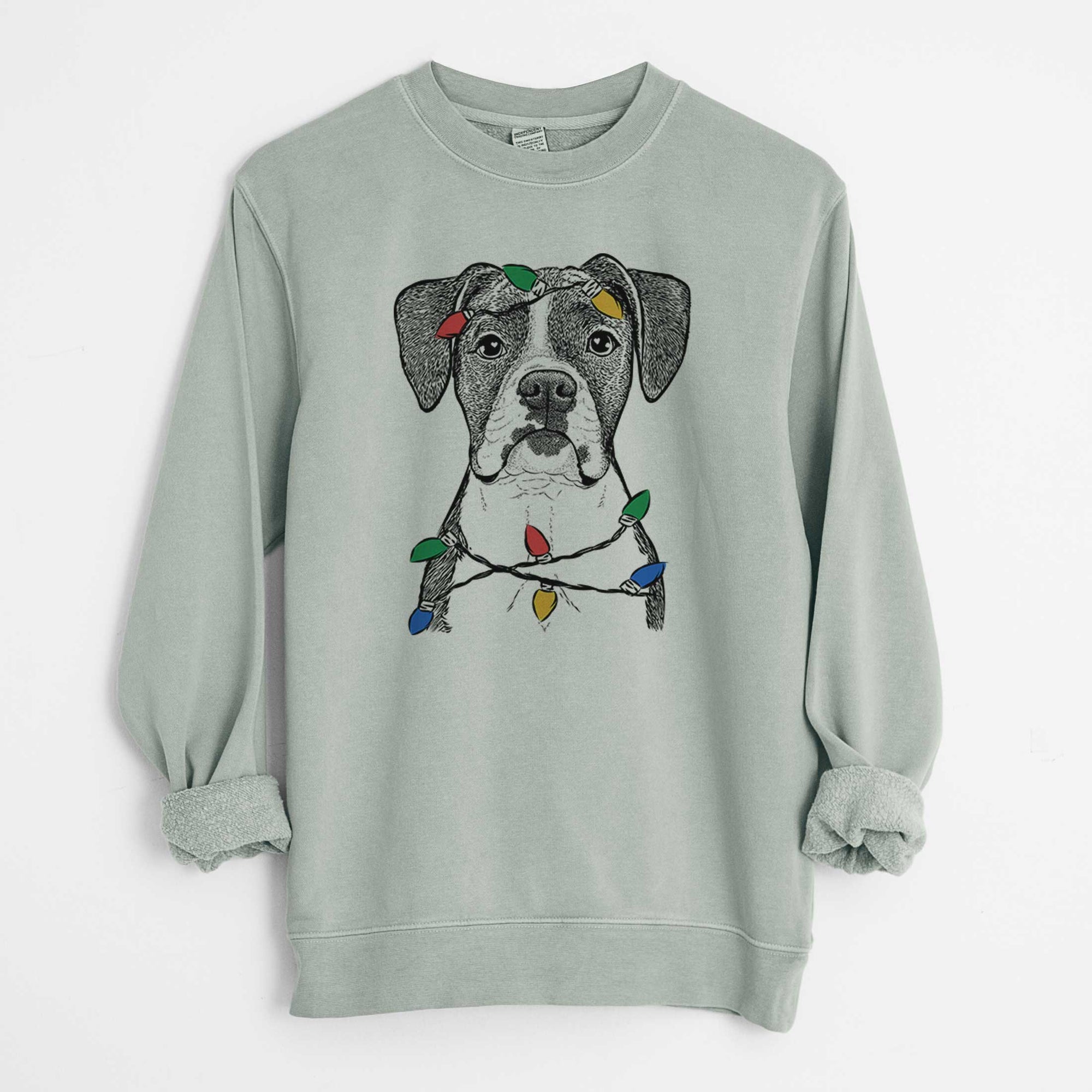 Christmas Lights Annie the Boxer - Unisex Pigment Dyed Crew Sweatshirt