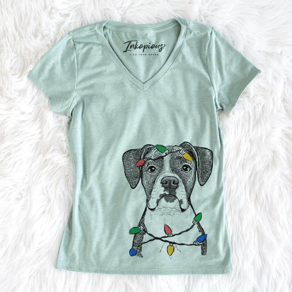 Christmas Lights Annie the Boxer - Women&#39;s V-neck Shirt