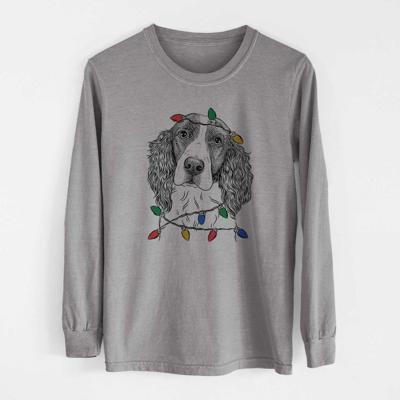 Christmas Lights Annie the English Springer Spaniel - Heavyweight 100% Cotton Long Sleeve