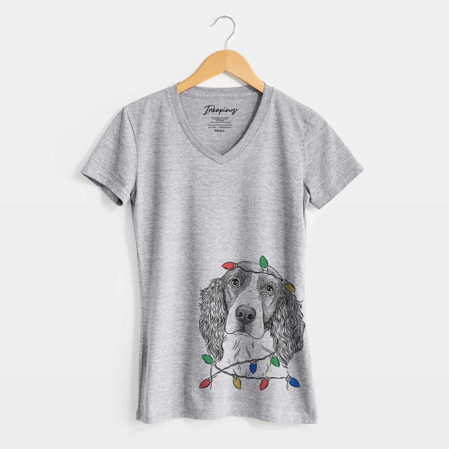 Christmas Lights Annie the English Springer Spaniel - Women's V-neck Shirt