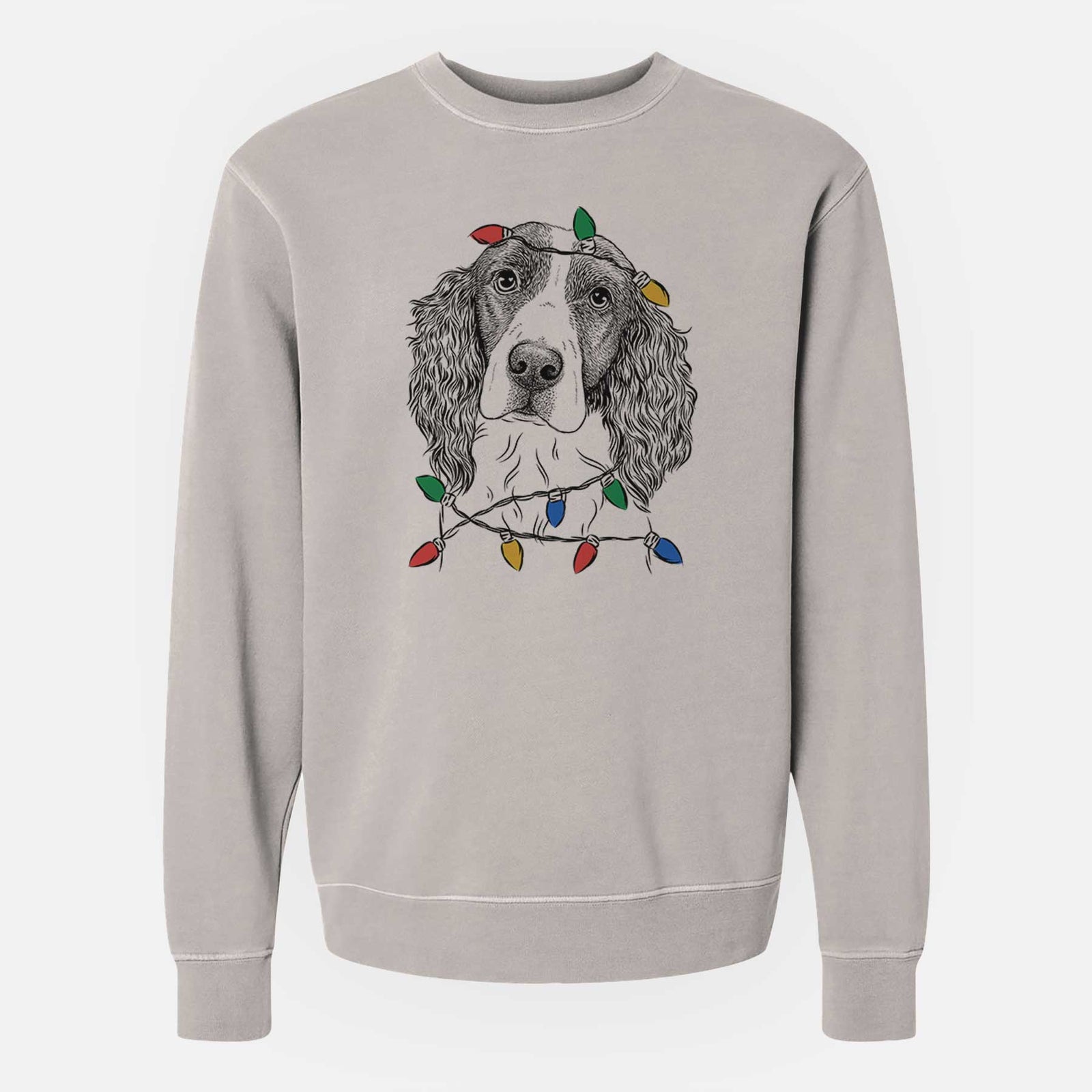 Christmas Lights Annie the English Springer Spaniel - Unisex Pigment Dyed Crew Sweatshirt