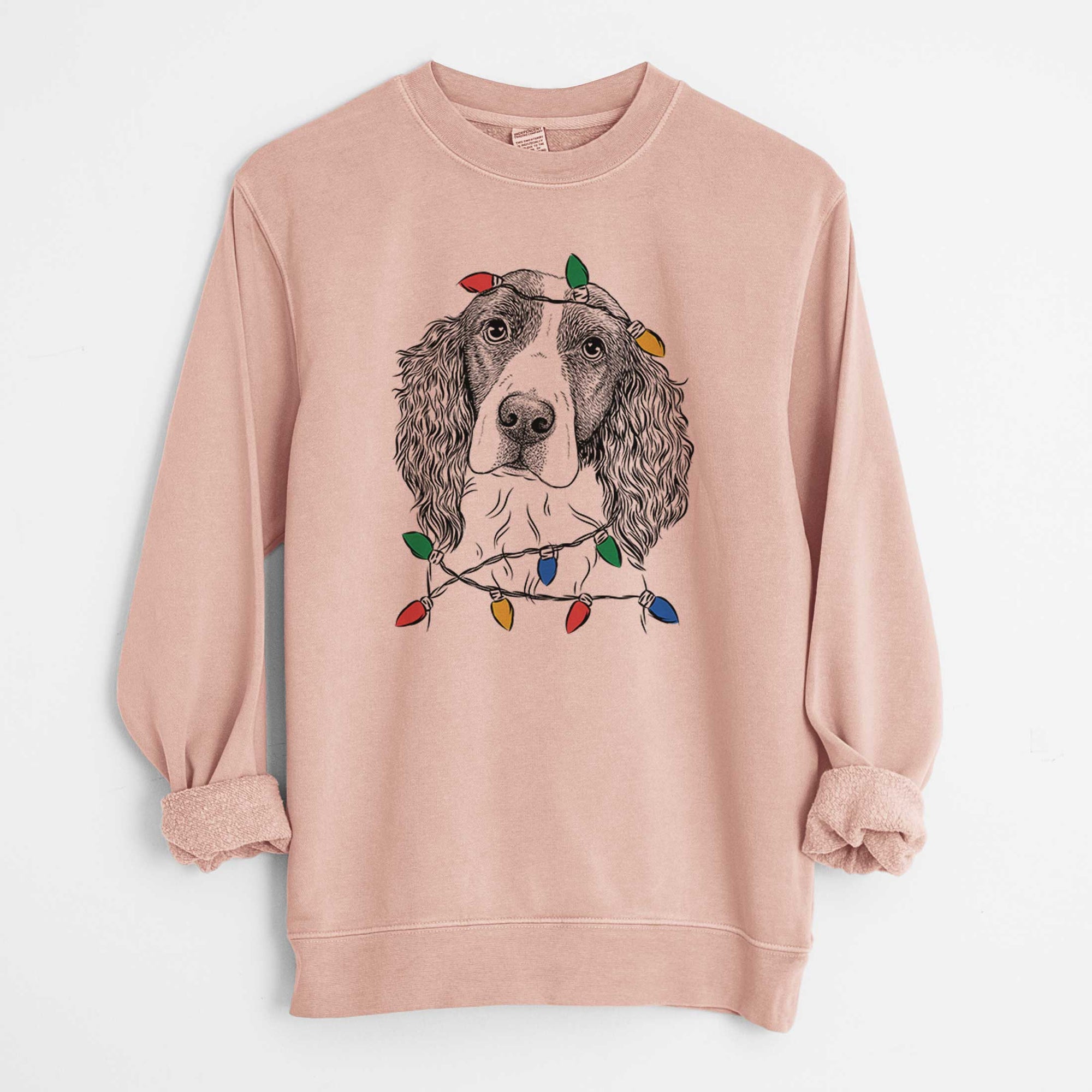 Christmas Lights Annie the English Springer Spaniel - Unisex Pigment Dyed Crew Sweatshirt